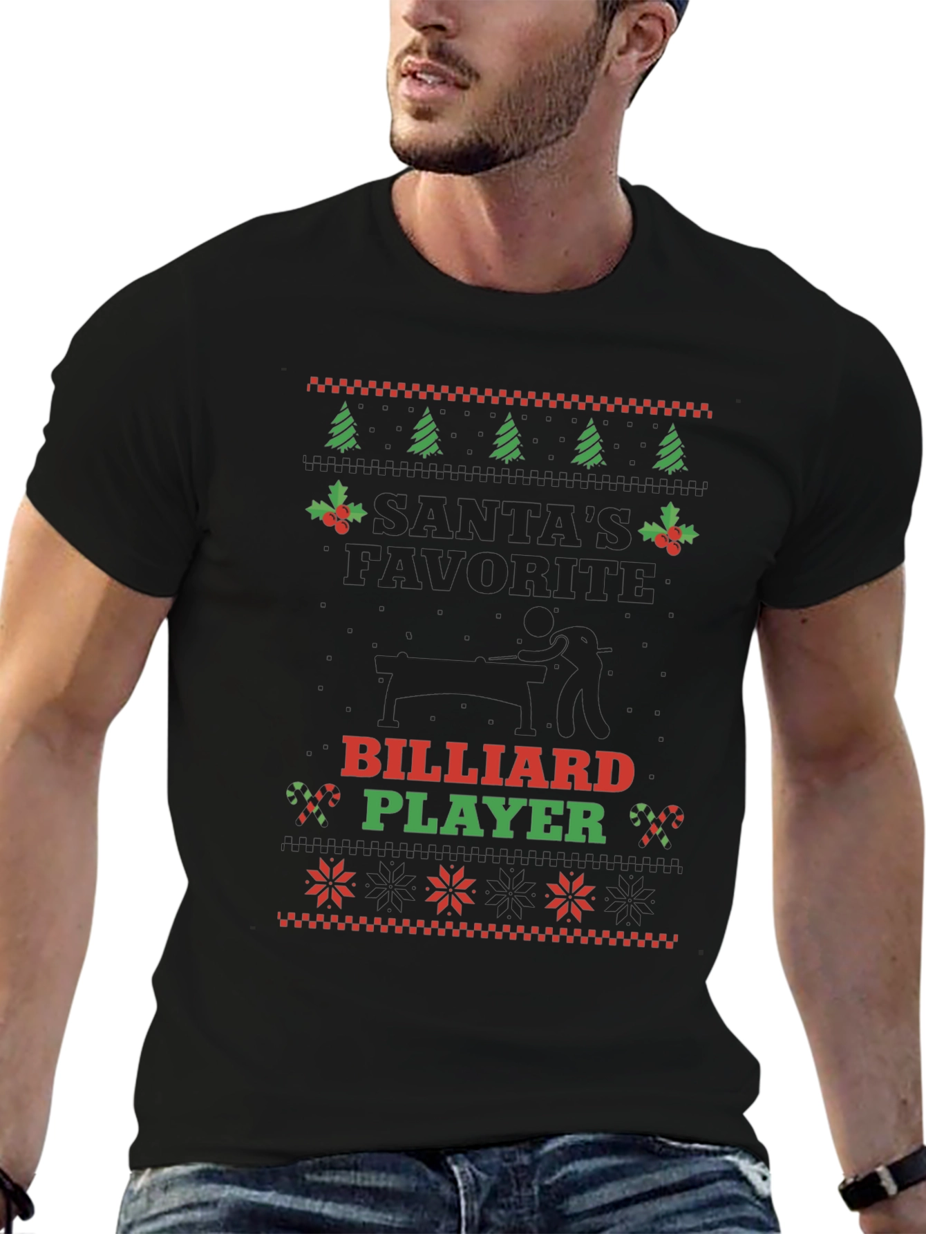 Santas Favorite Billiard Player Christmas T-Shirt
