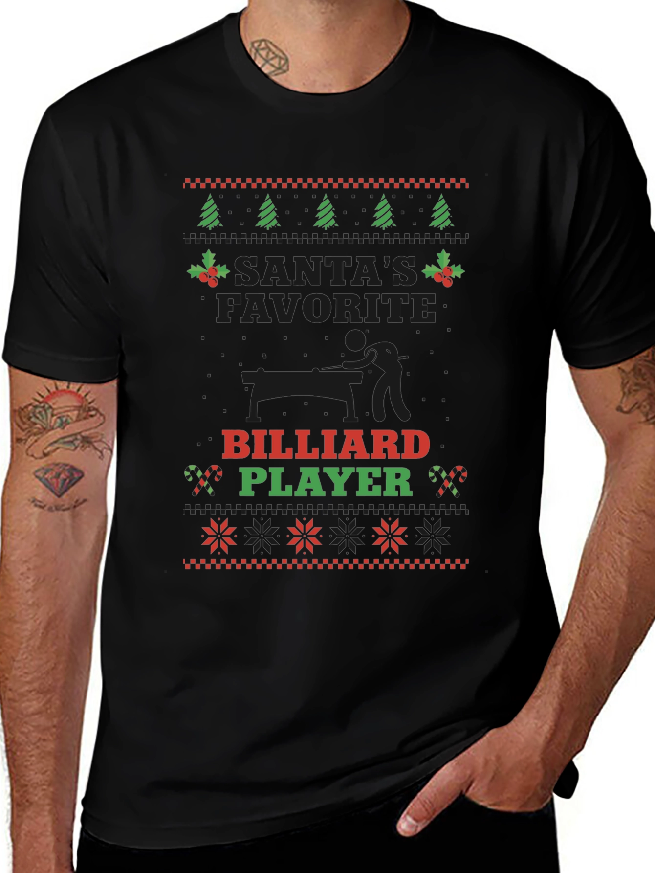 Santas Favorite Billiard Player Christmas T-Shirt