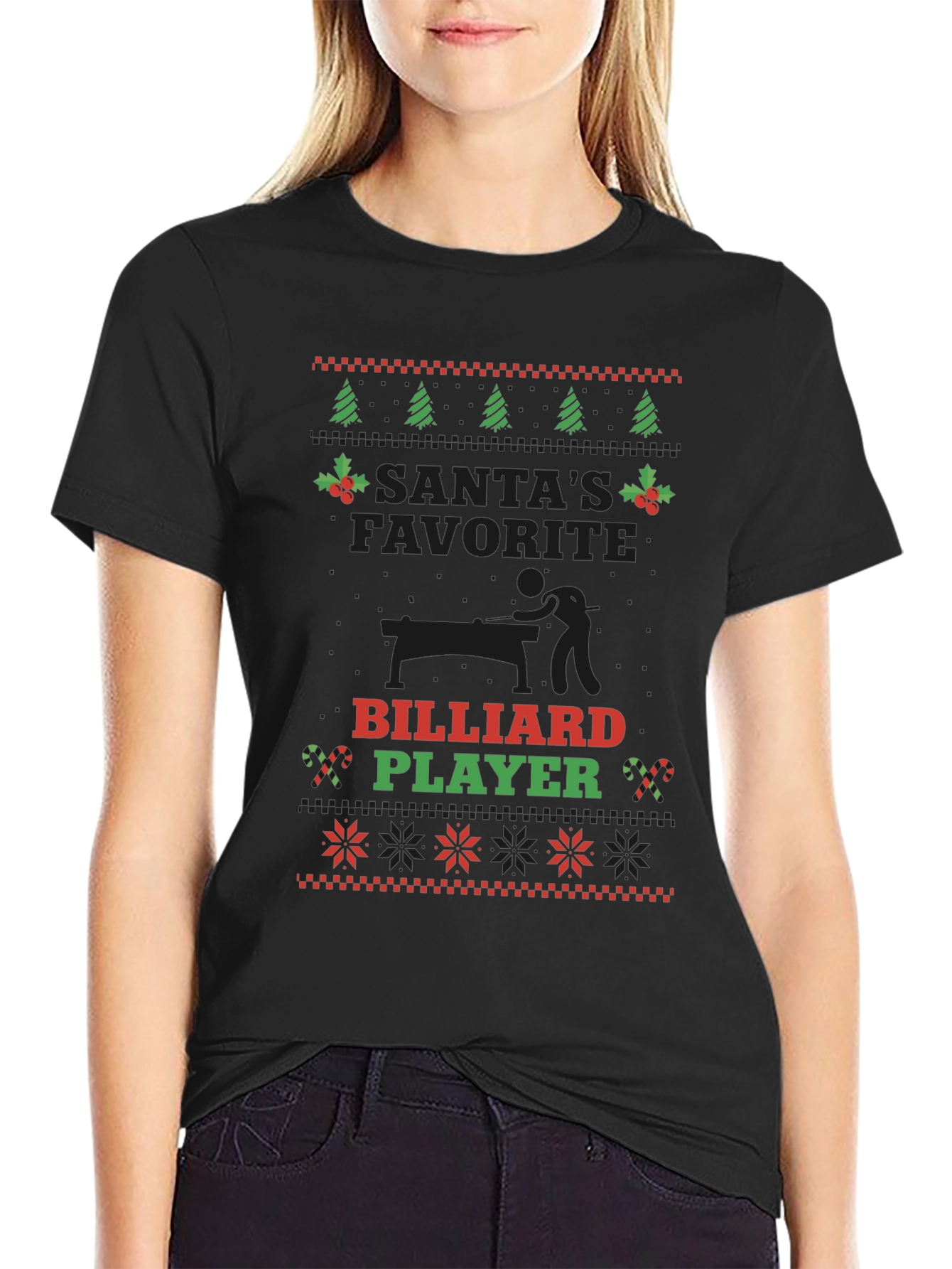 Santas Favorite Billiard Player Christmas T-Shirt