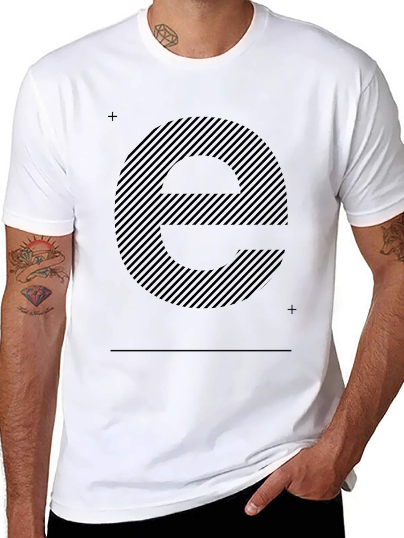 Striped Letter E Black T-Shirt