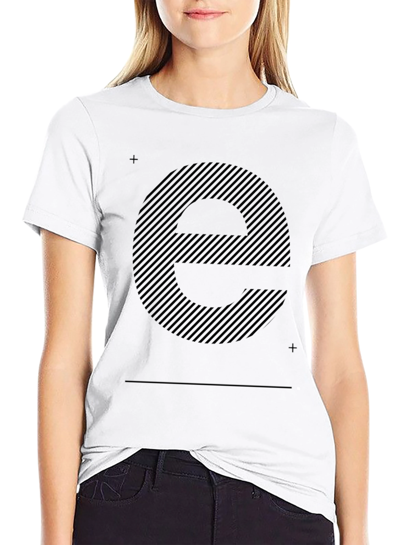 Striped Letter E Black T-Shirt