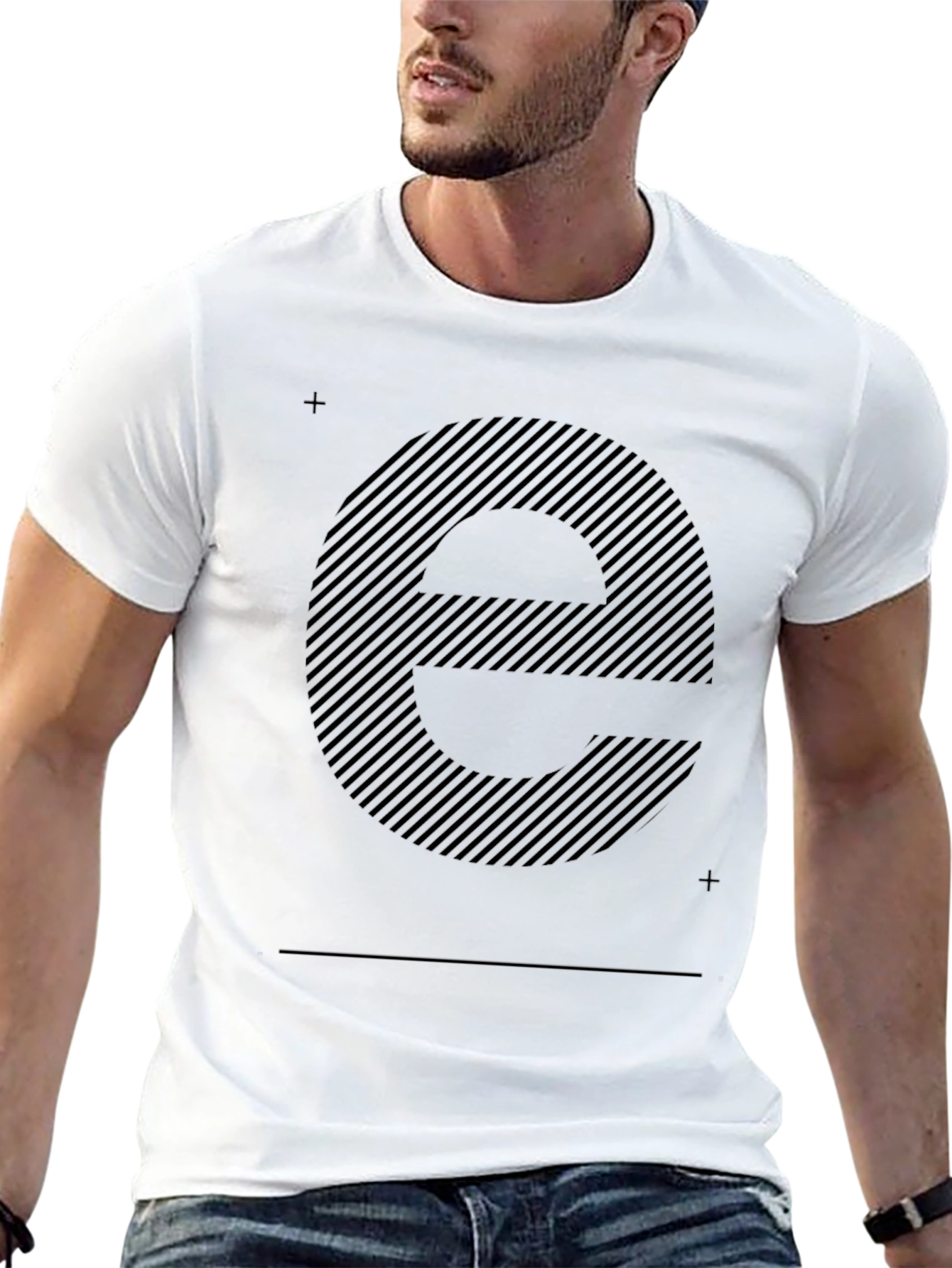 Striped Letter E Black T-Shirt