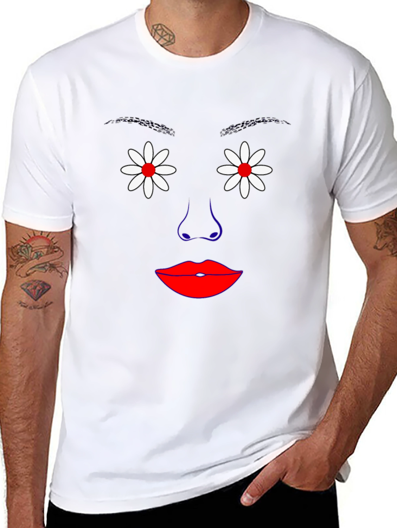 Floral Face Graphic Tee - Unique Art Shirt