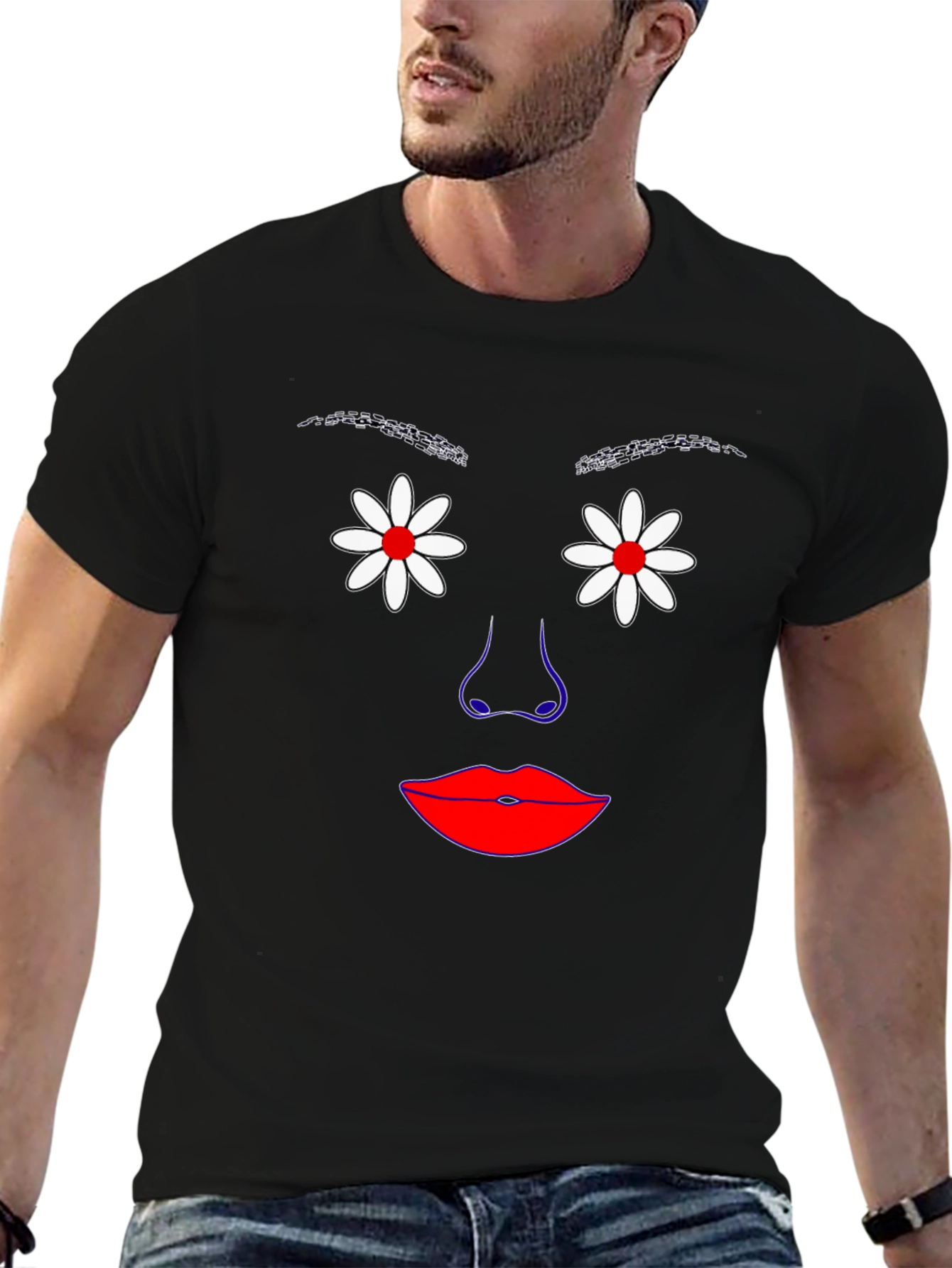 Floral Face Graphic Tee - Unique Art Shirt