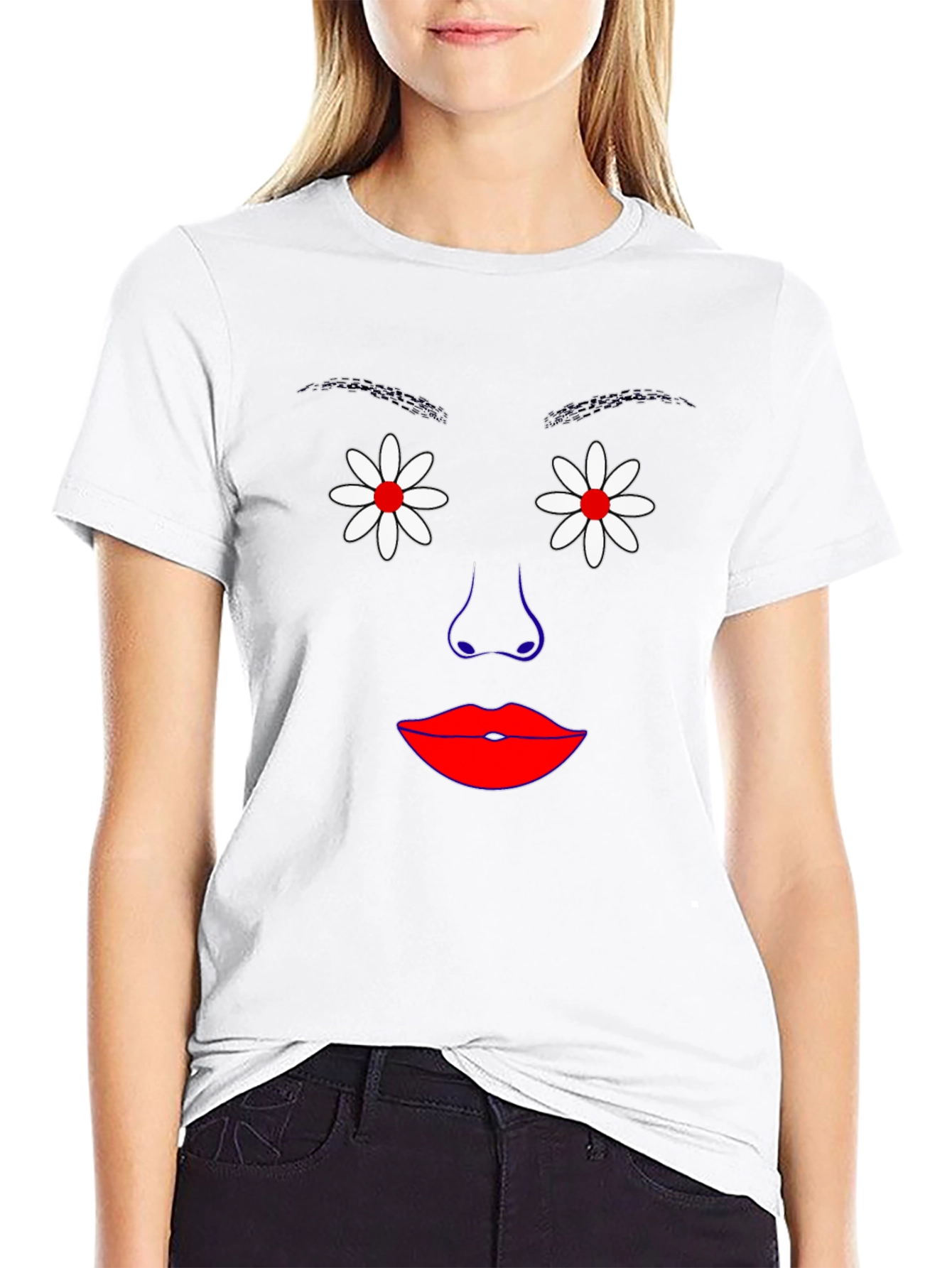 Floral Face Graphic Tee - Unique Art Shirt