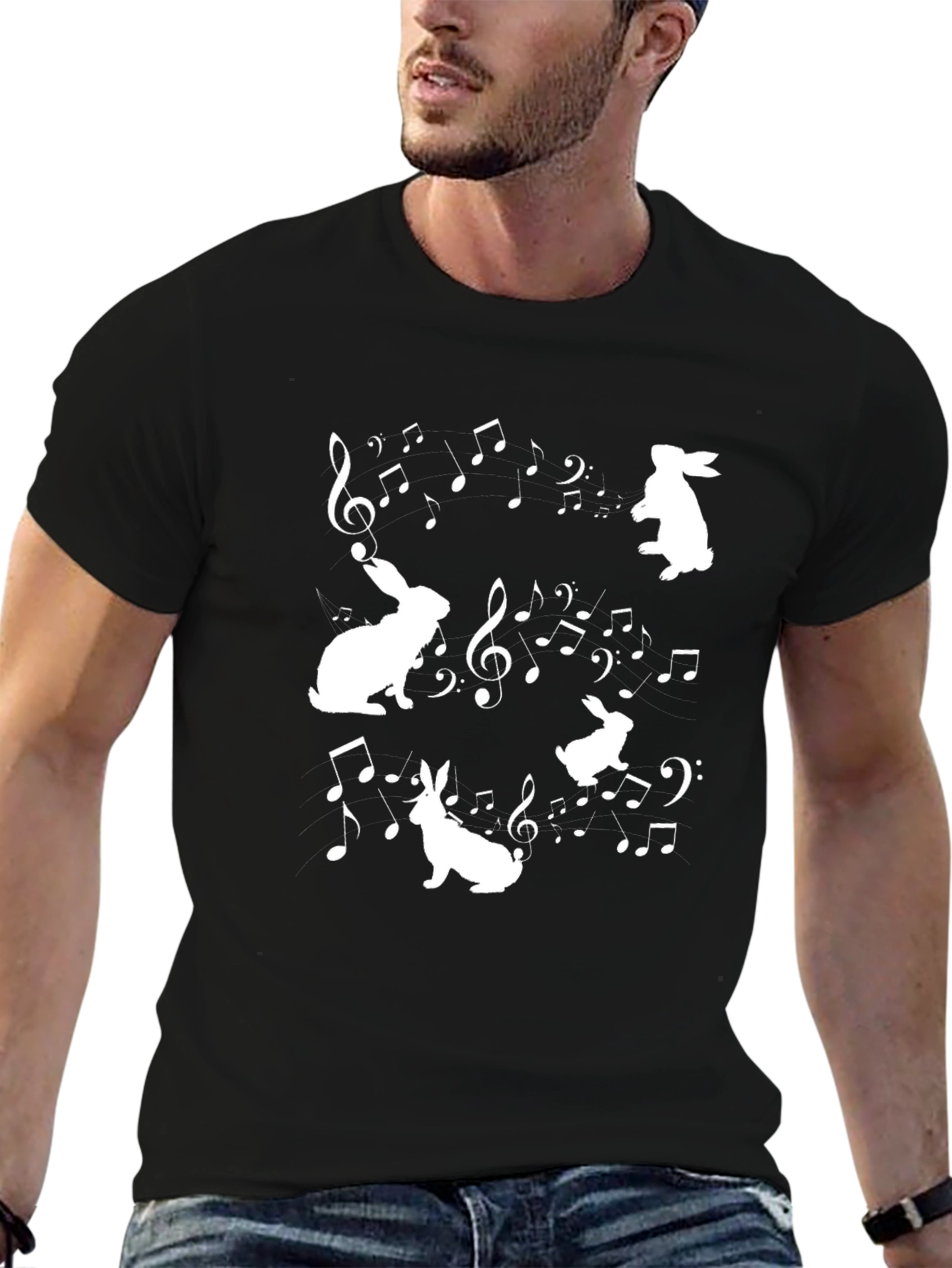 Musical Rabbits Graphic Tee - Black Cotton T-Shirt