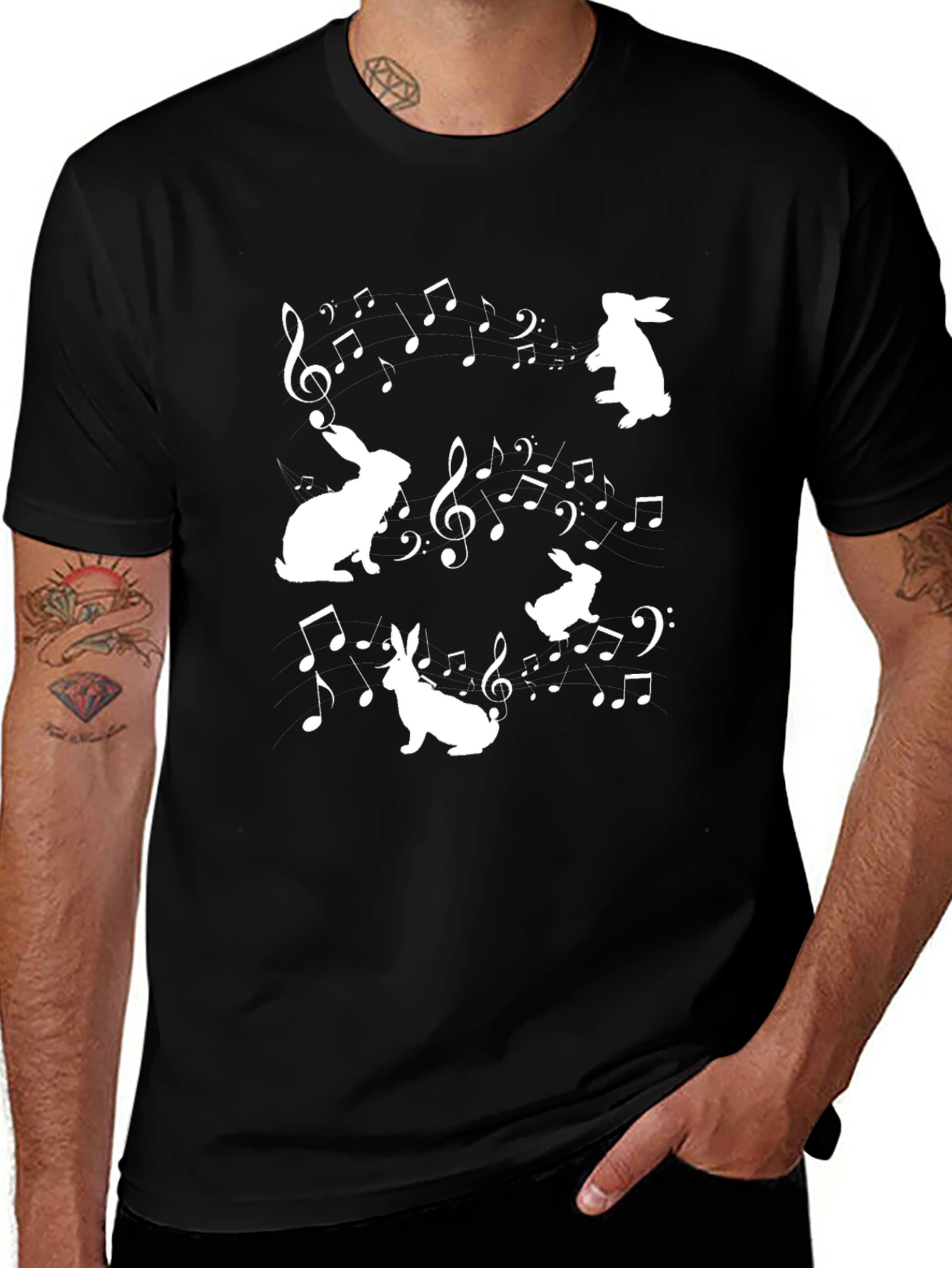 Musical Rabbits Graphic Tee - Black Cotton T-Shirt