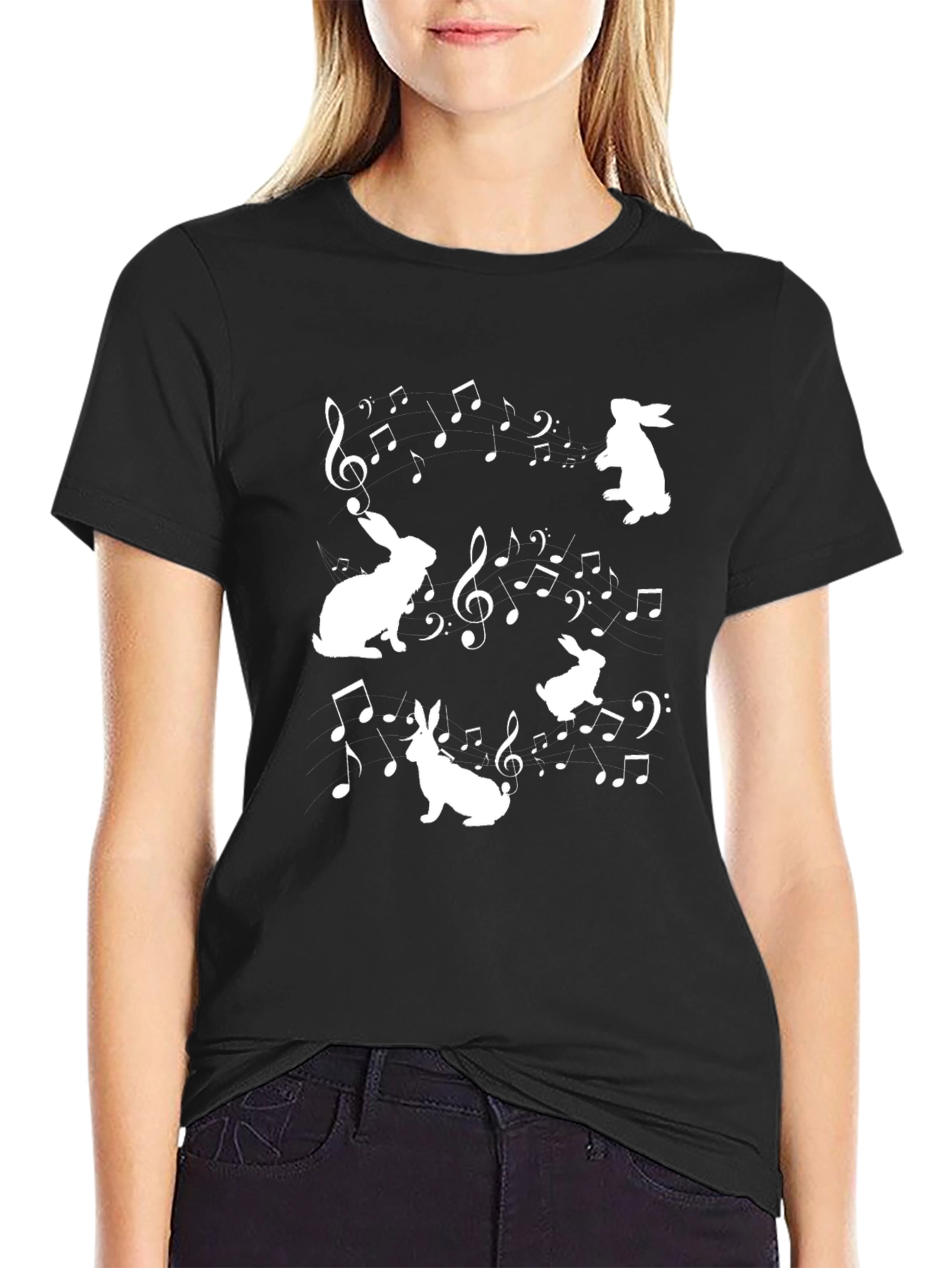 Musical Rabbits Graphic Tee - Black Cotton T-Shirt