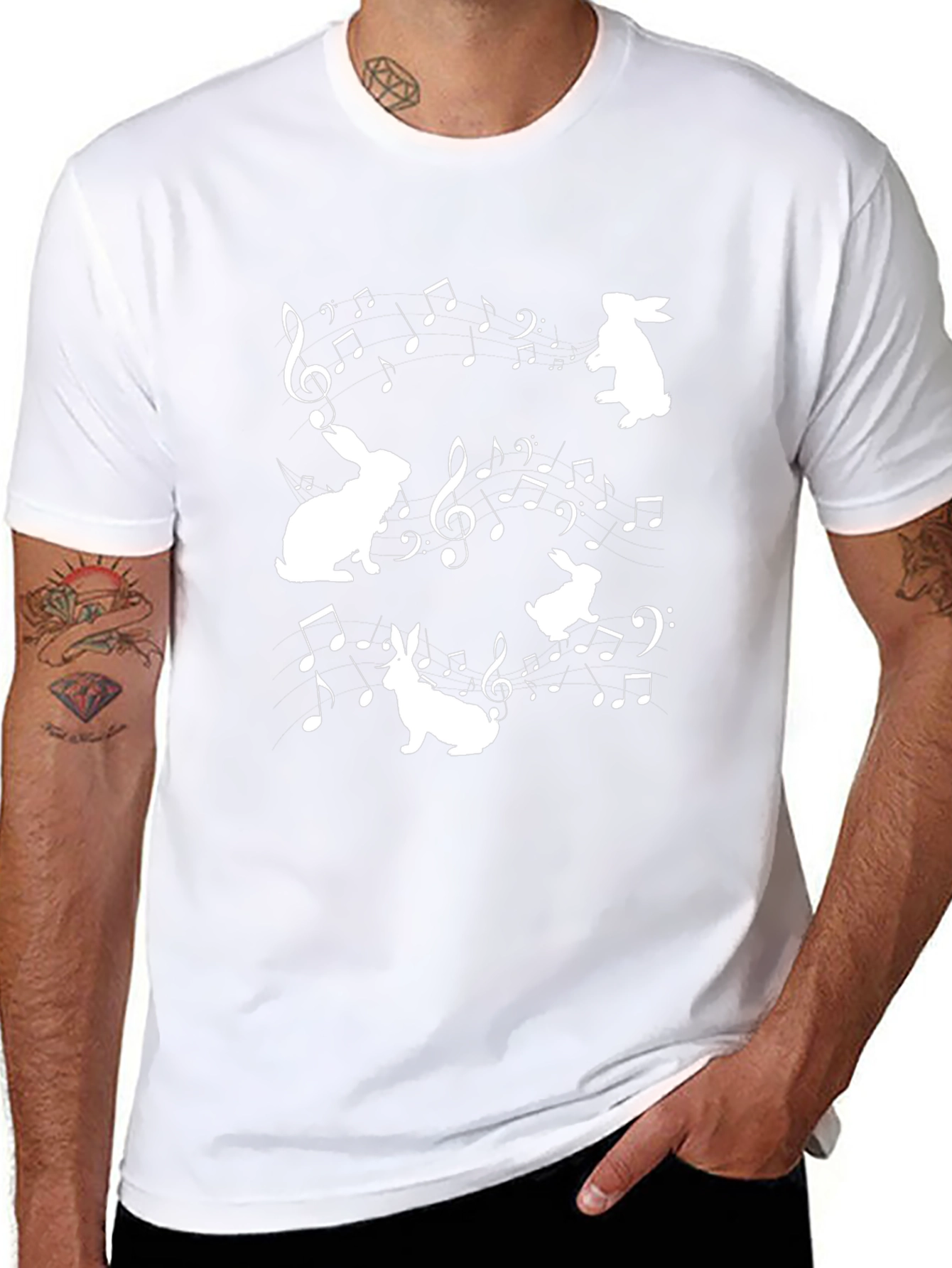 Musical Rabbits Graphic Tee - Black Cotton T-Shirt
