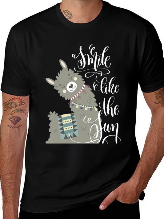 Llama Smile Like The Sun Black Graphic T-Shirt