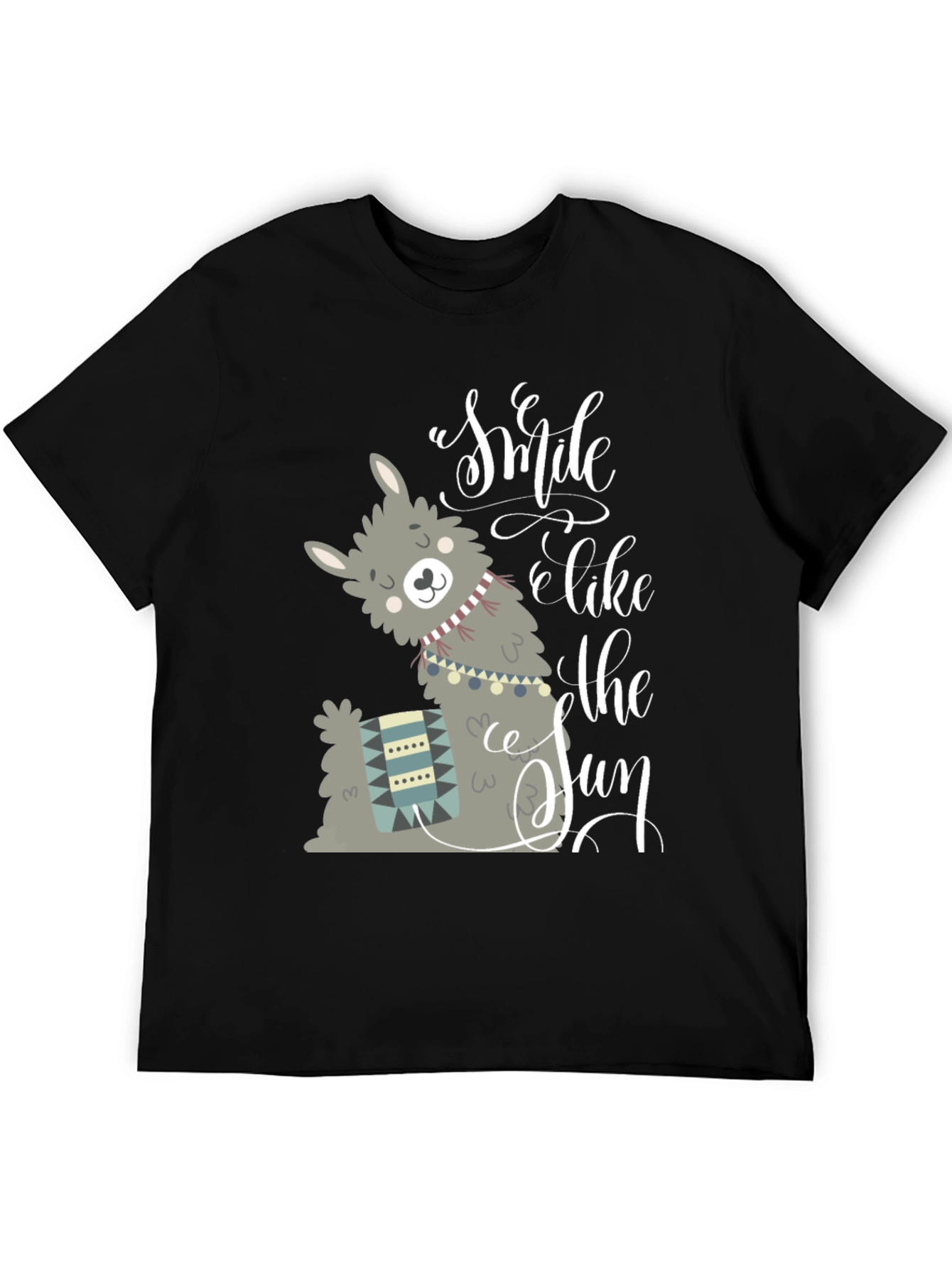 Llama Smile Like The Sun Black Graphic T-Shirt