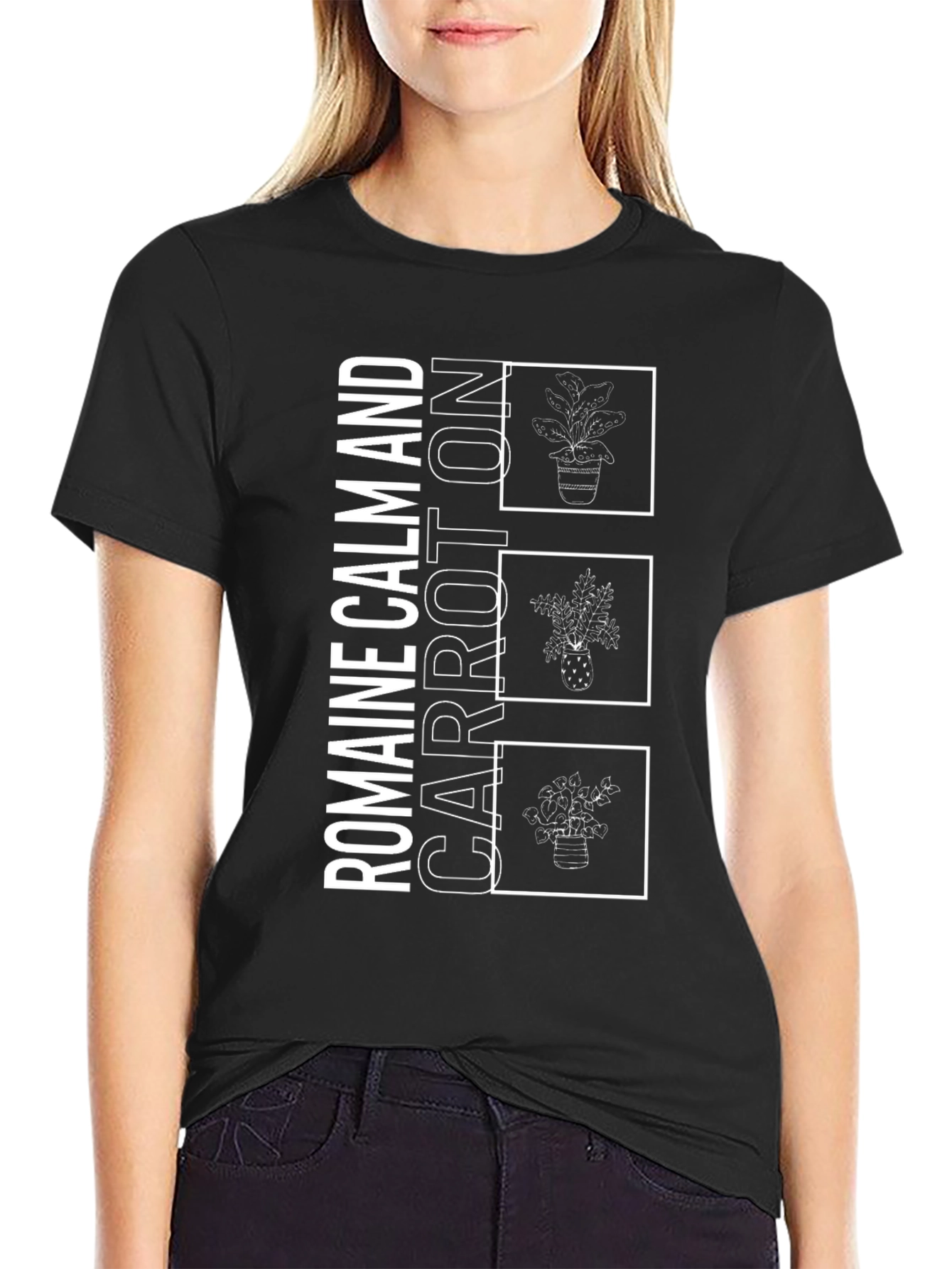 Romaine Calm and Carrot On Black Graphic Tee