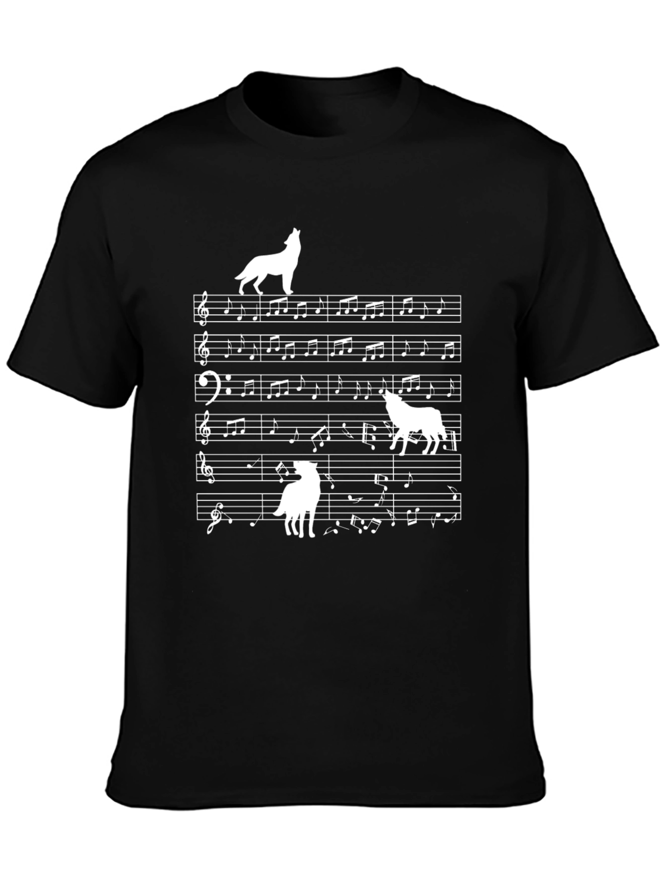 Wolf Music Note Graphic Black T-Shirt