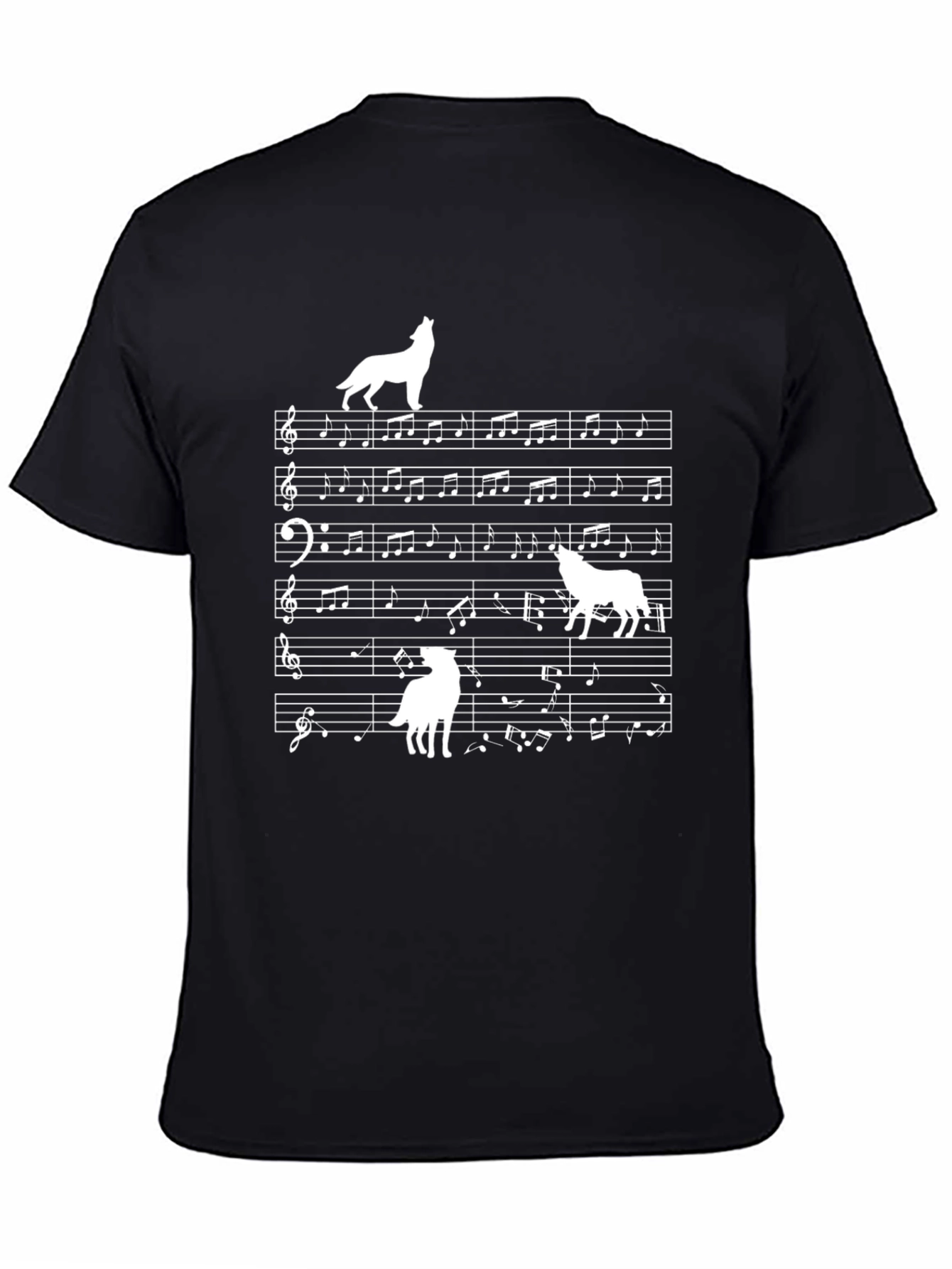 Wolf Music Note Graphic Black T-Shirt