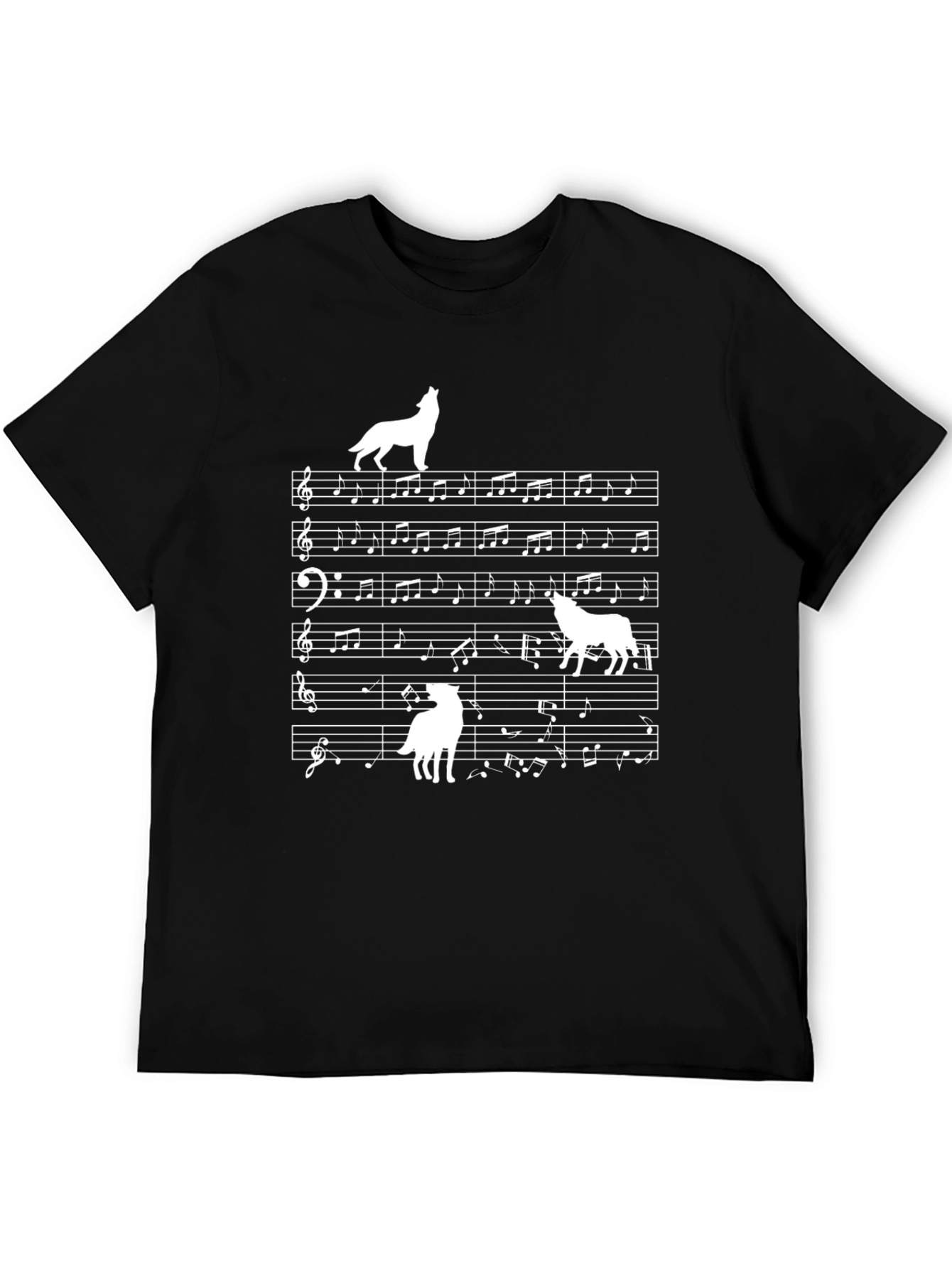 Wolf Music Note Graphic Black T-Shirt