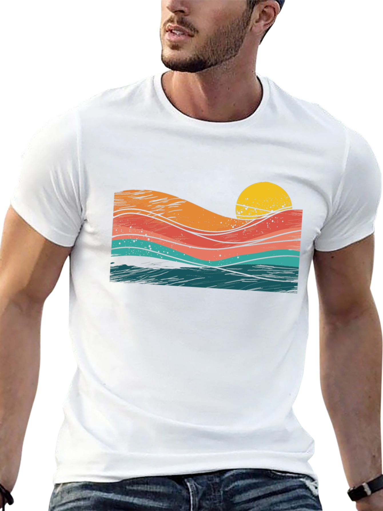 Retro Sunset Waves Graphic Tee