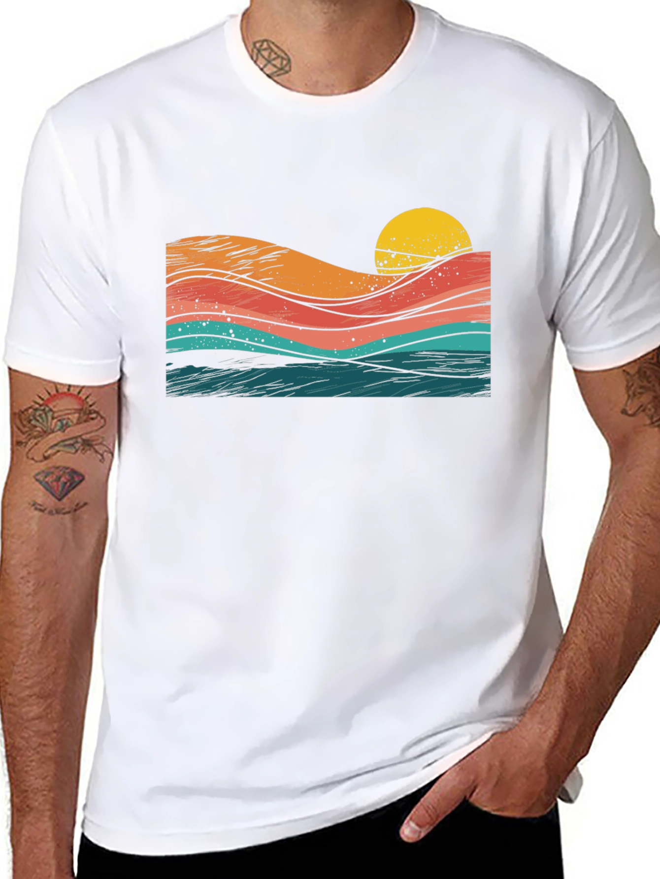 Retro Sunset Waves Graphic Tee