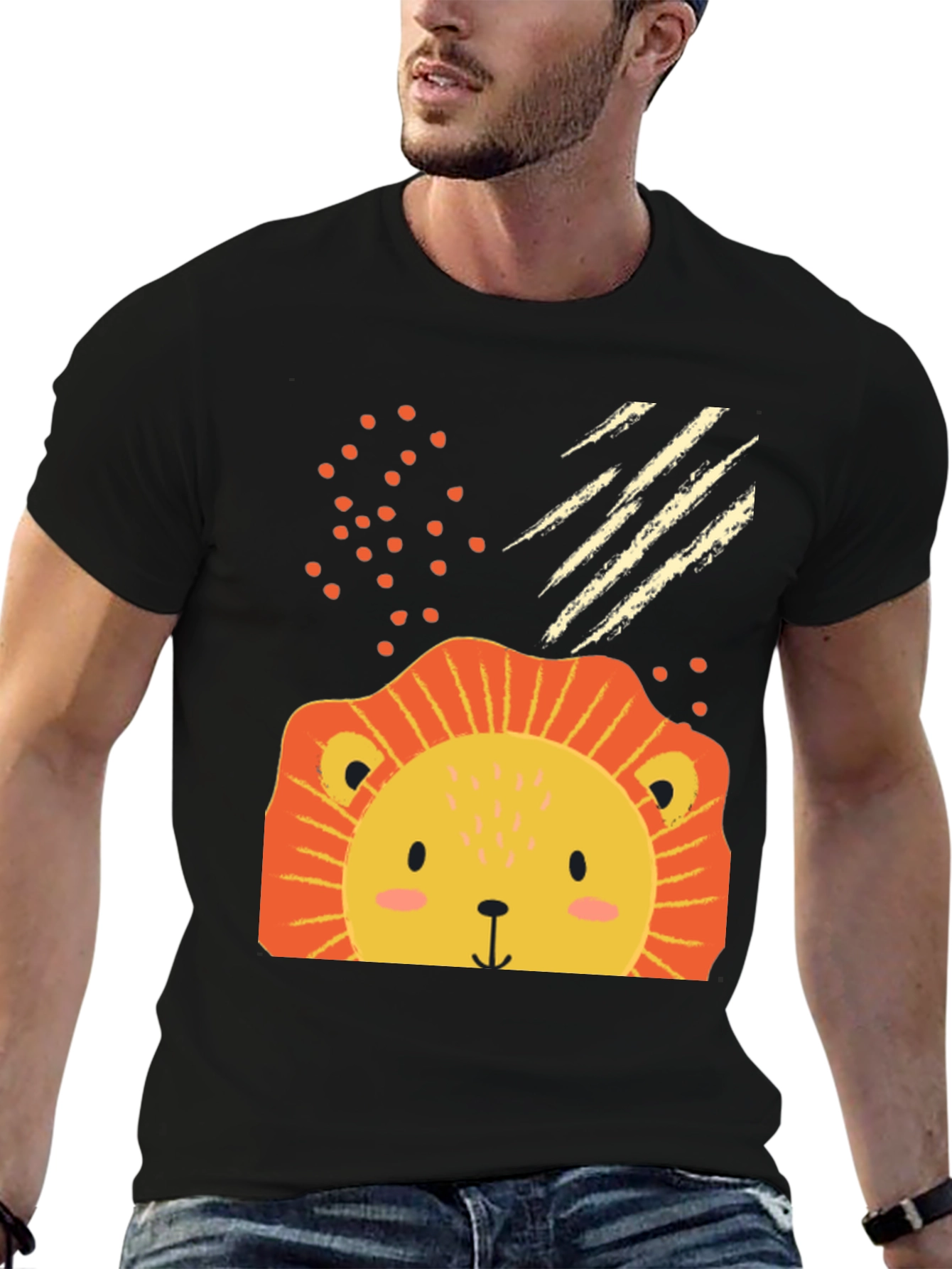 Cute Lion Graphic Tee - Black Cotton Blend