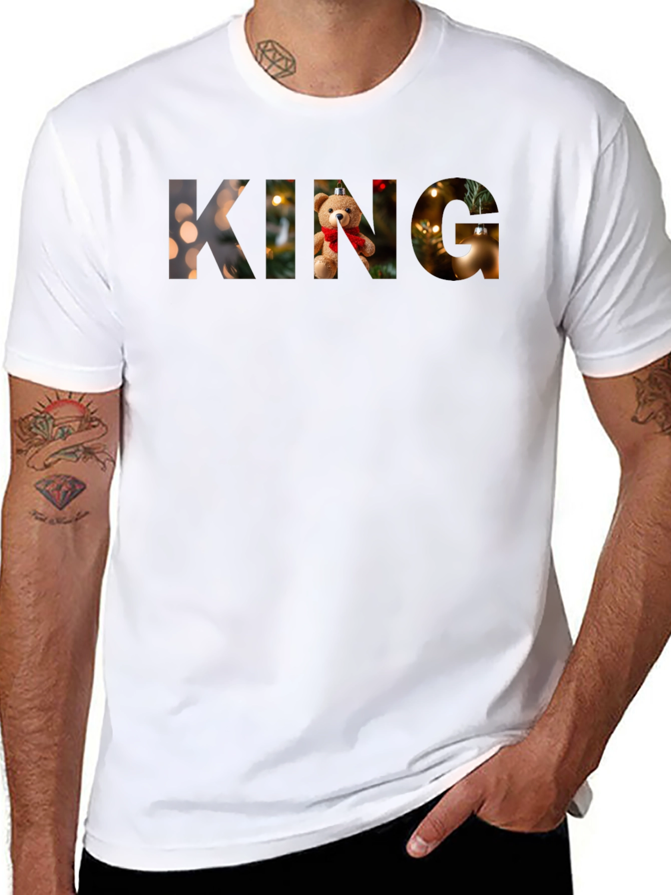 King Christmas Teddy Bear Holiday Graphic T-Shirt