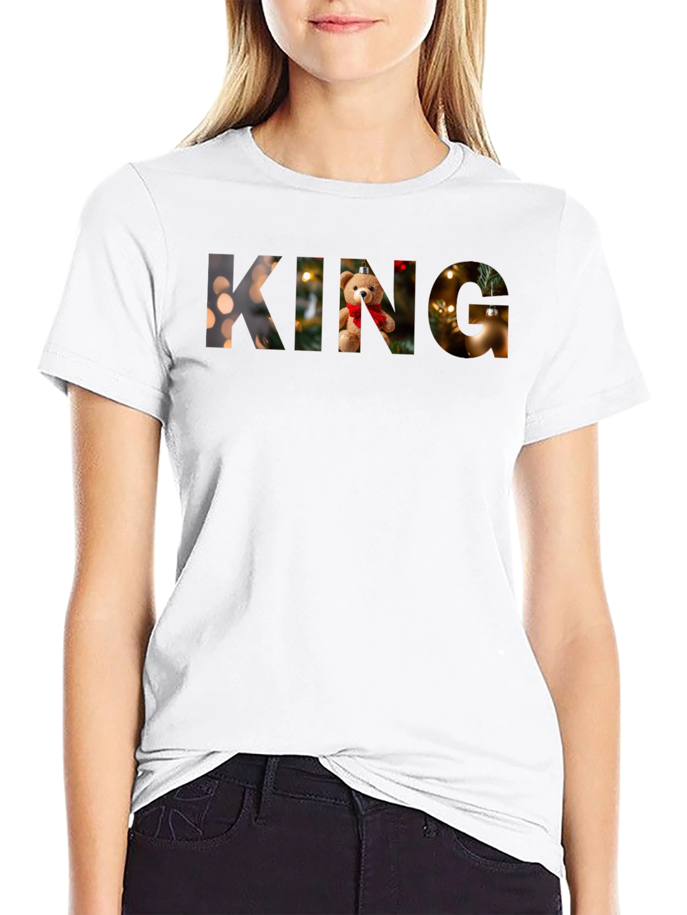 King Christmas Teddy Bear Holiday Graphic T-Shirt