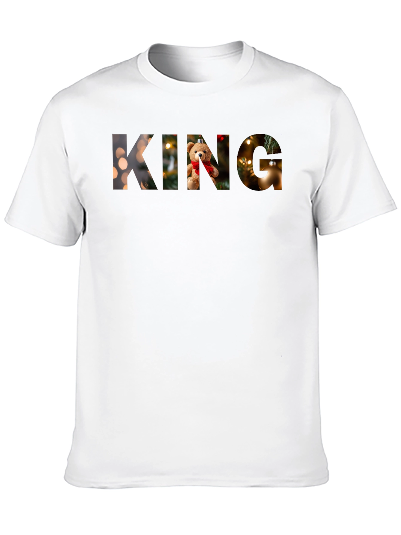 King Christmas Teddy Bear Holiday Graphic T-Shirt