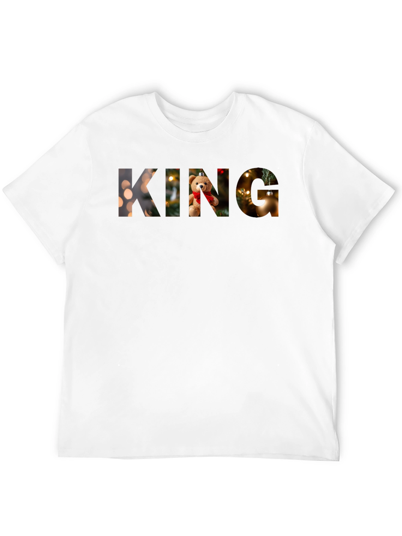 King Christmas Teddy Bear Holiday Graphic T-Shirt