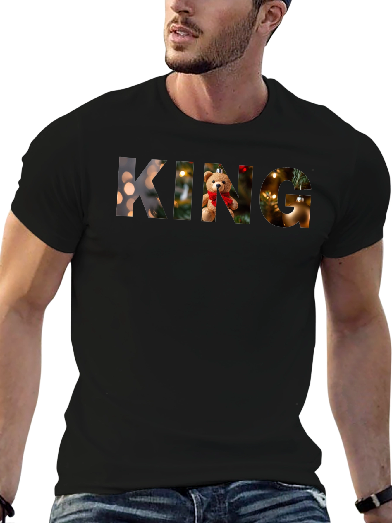 King Christmas Teddy Bear Holiday Graphic T-Shirt