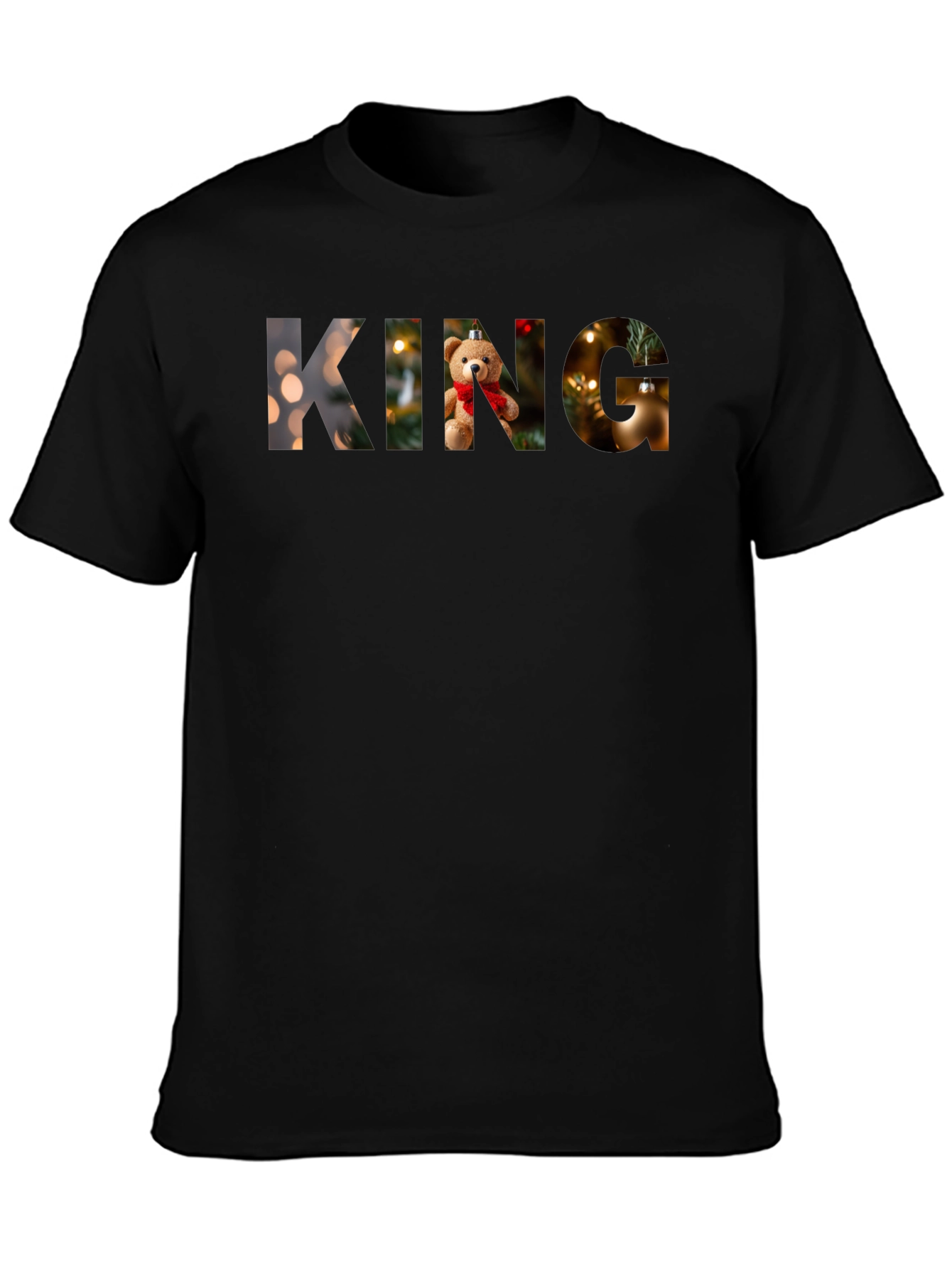 King Christmas Teddy Bear Holiday Graphic T-Shirt