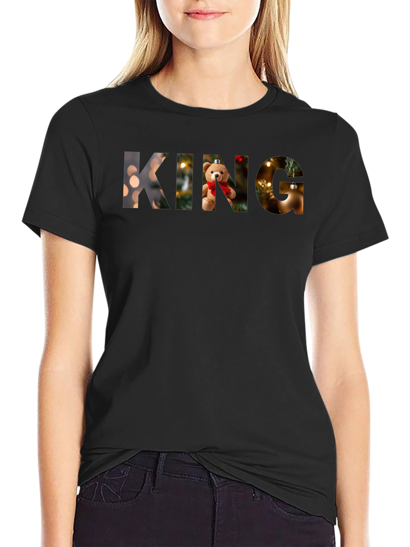 King Christmas Teddy Bear Holiday Graphic T-Shirt