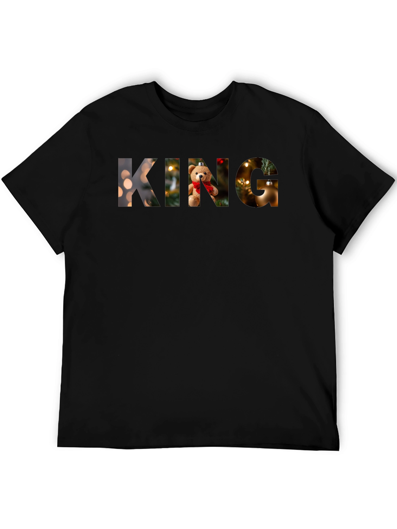 King Christmas Teddy Bear Holiday Graphic T-Shirt