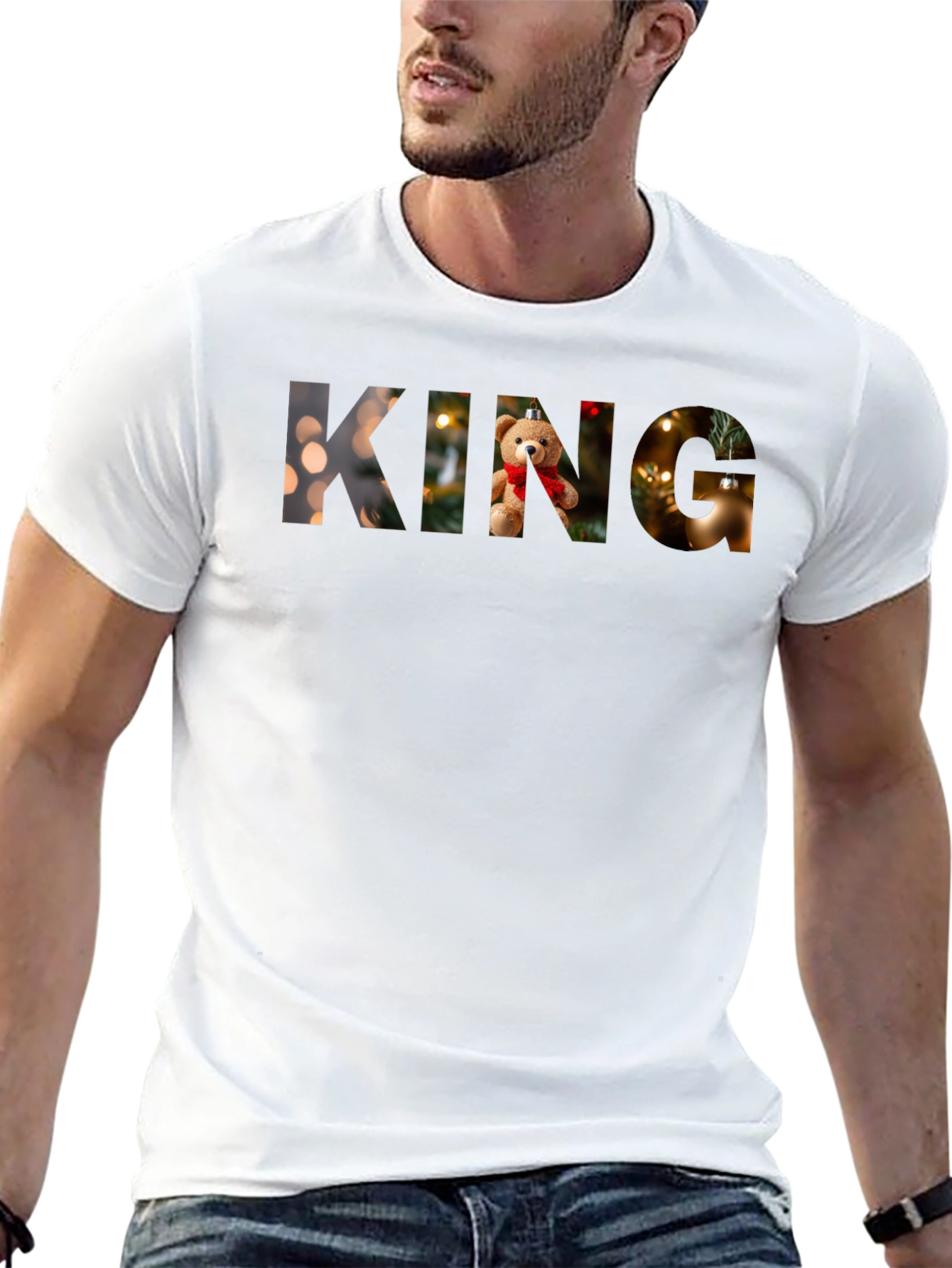 King Christmas Teddy Bear Holiday Graphic T-Shirt