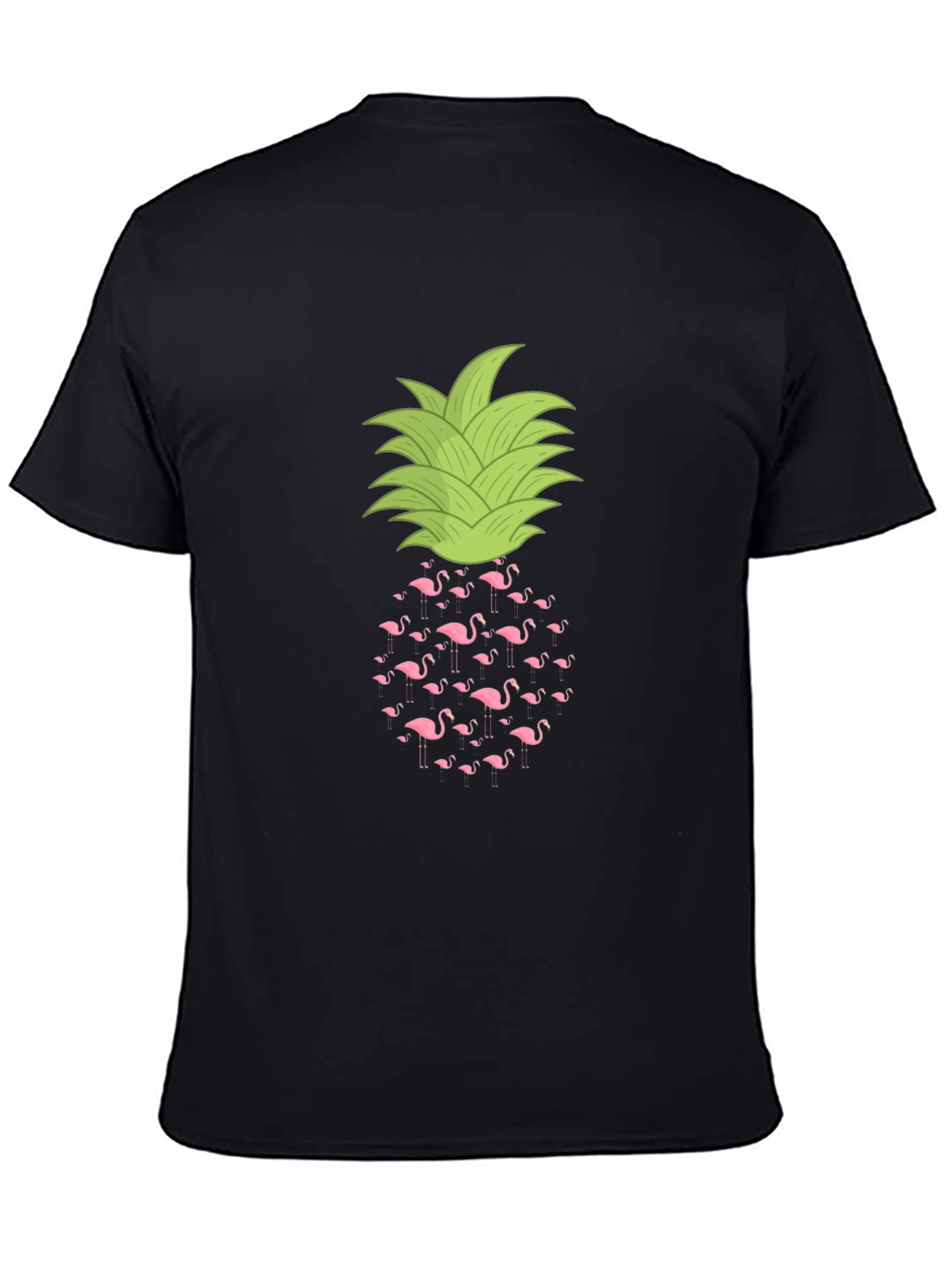 Flamingo Pineapple Print Black T-Shirt