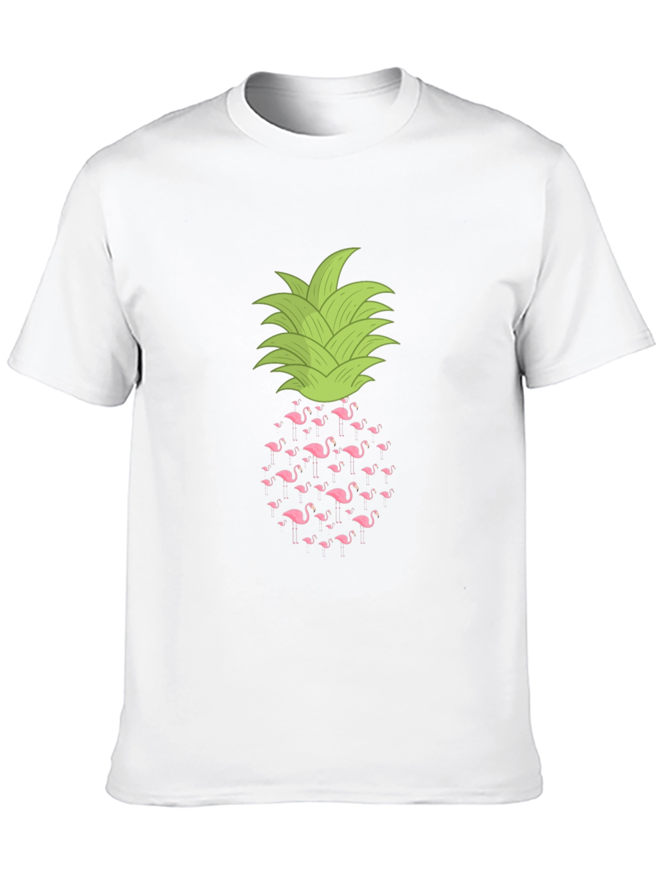 Flamingo Pineapple Print Black T-Shirt