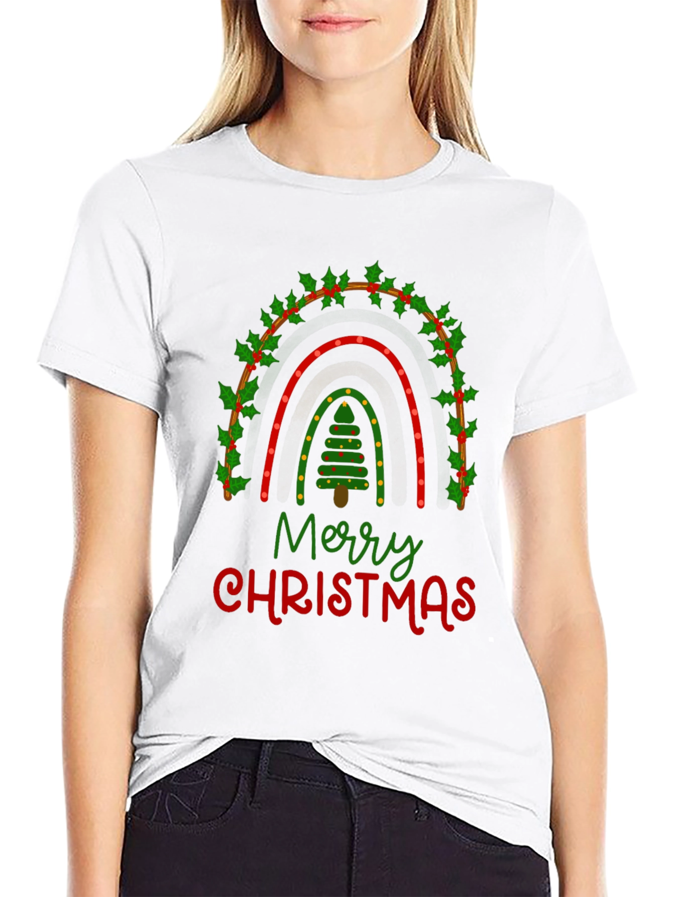 Merry Christmas Rainbow Graphic Tee