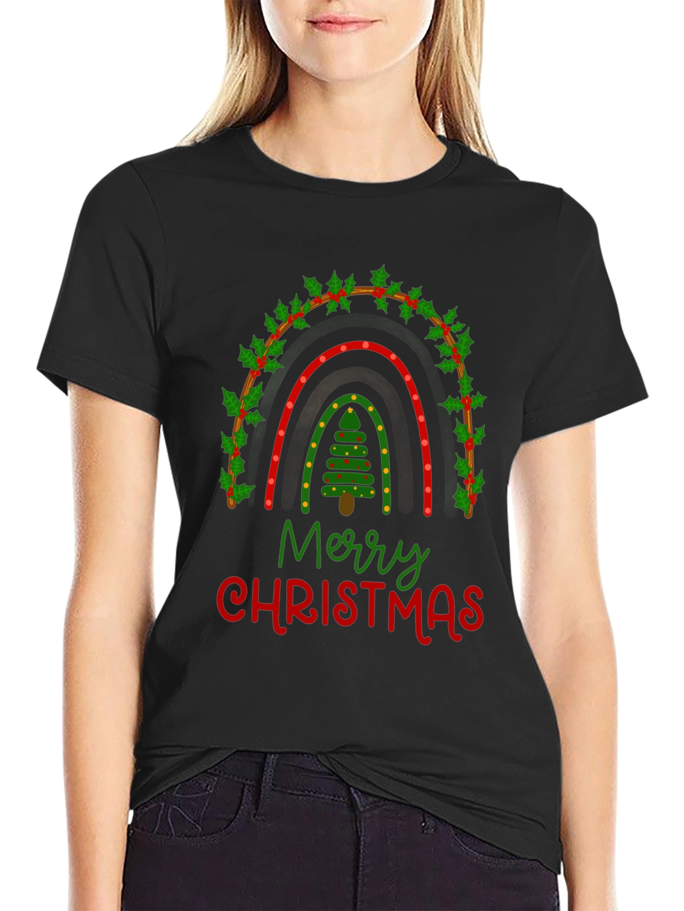 Merry Christmas Rainbow Graphic Tee
