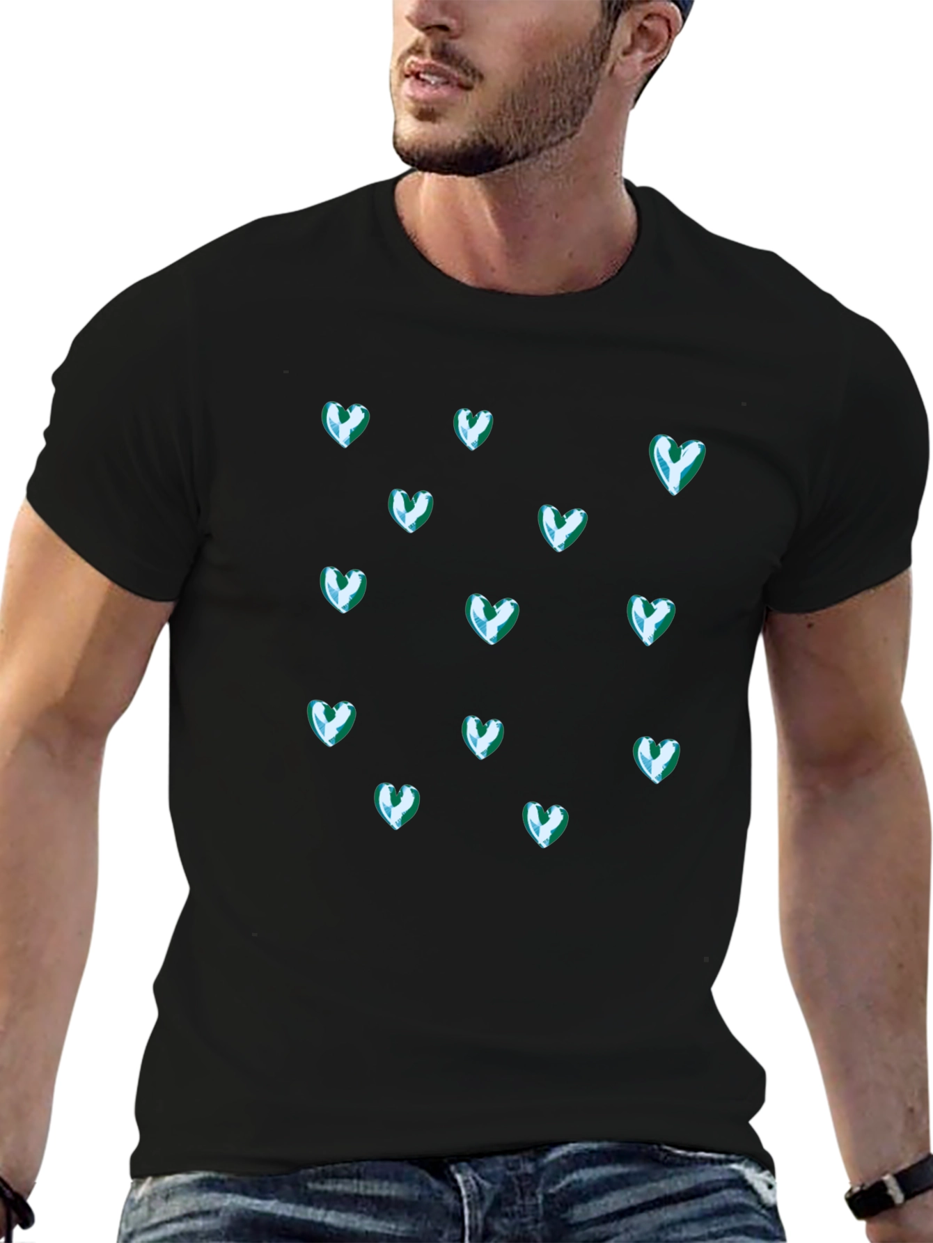 Heart Patterned Black Tee