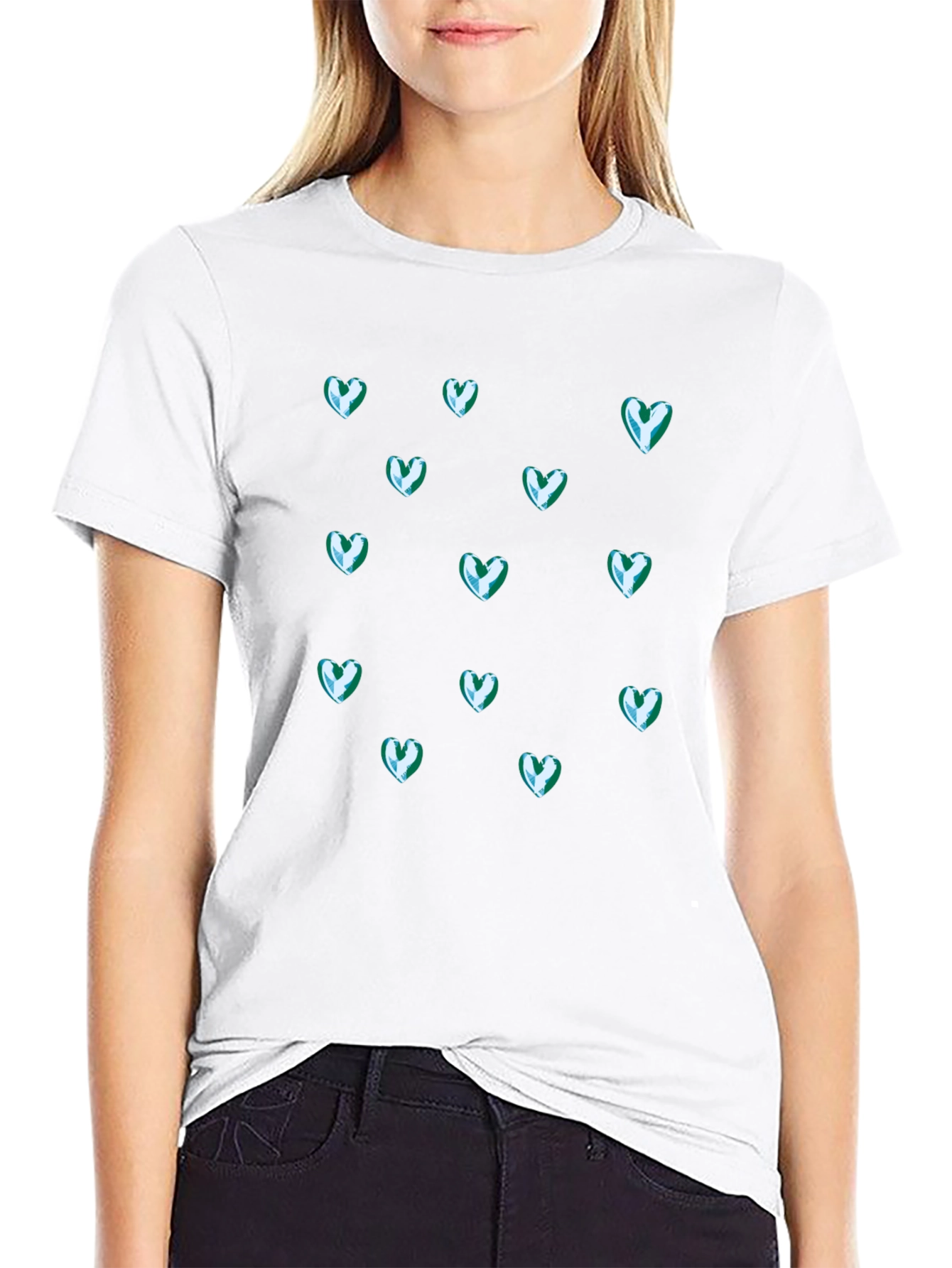 Heart Patterned Black Tee