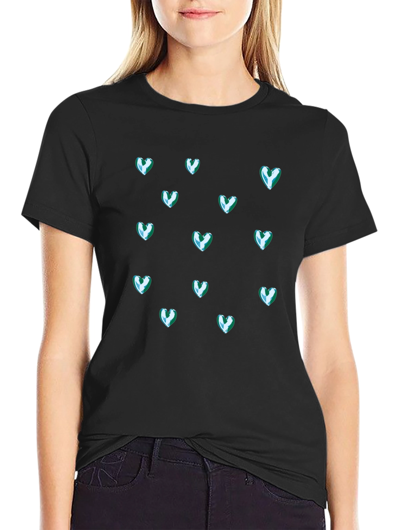 Heart Patterned Black Tee