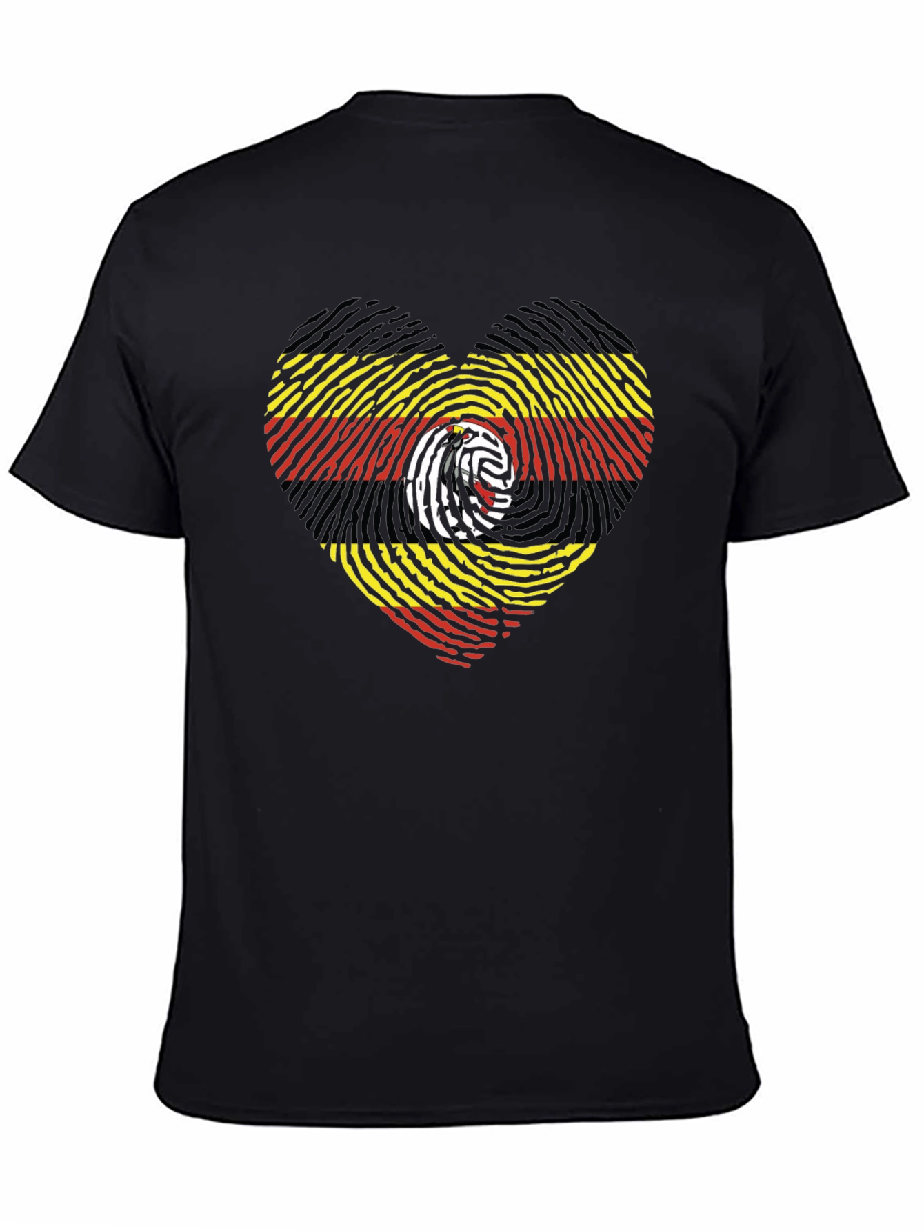 Uganda Flag Fingerprint Heart Graphic Tee
