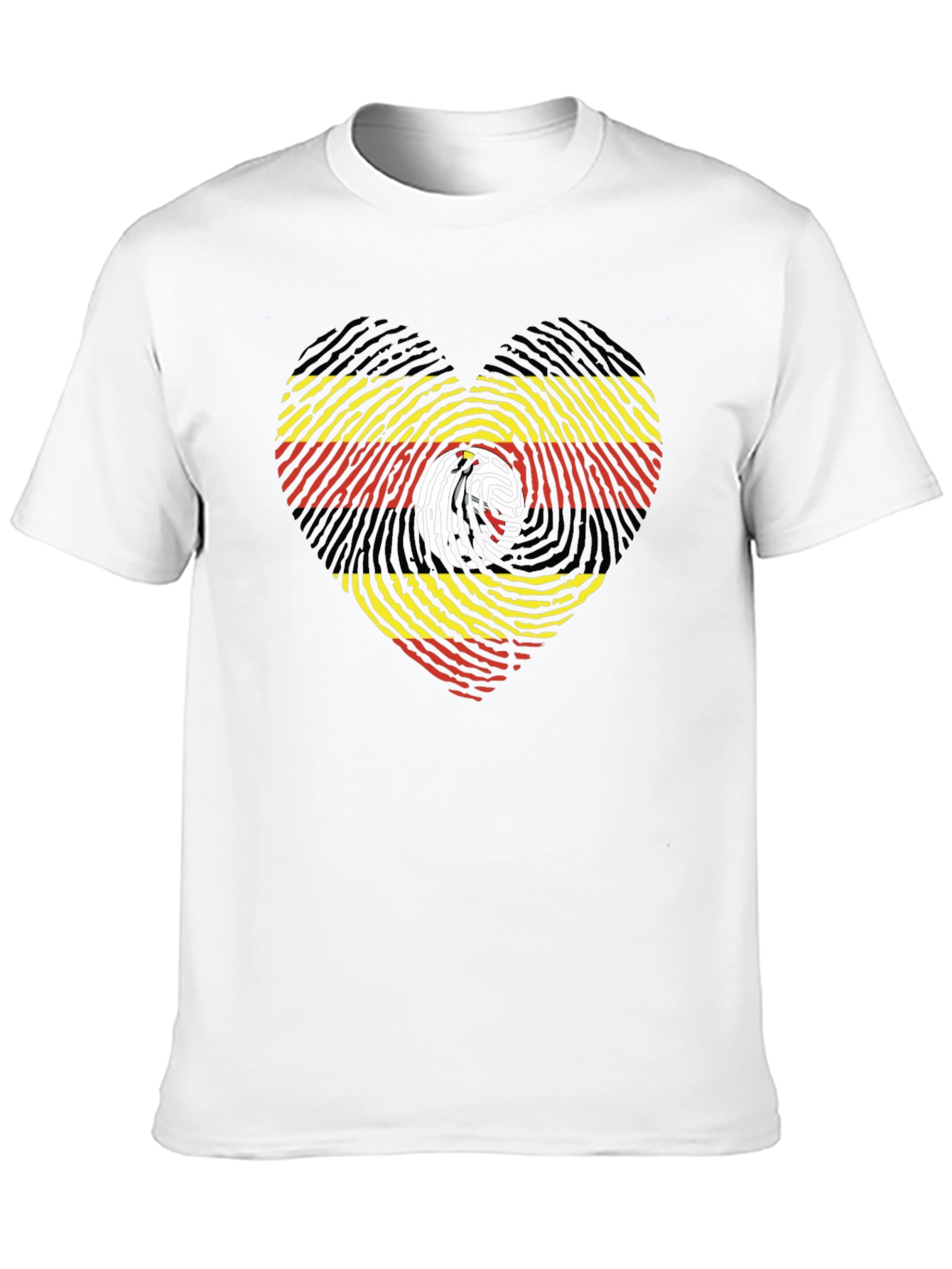 Uganda Flag Fingerprint Heart Graphic Tee