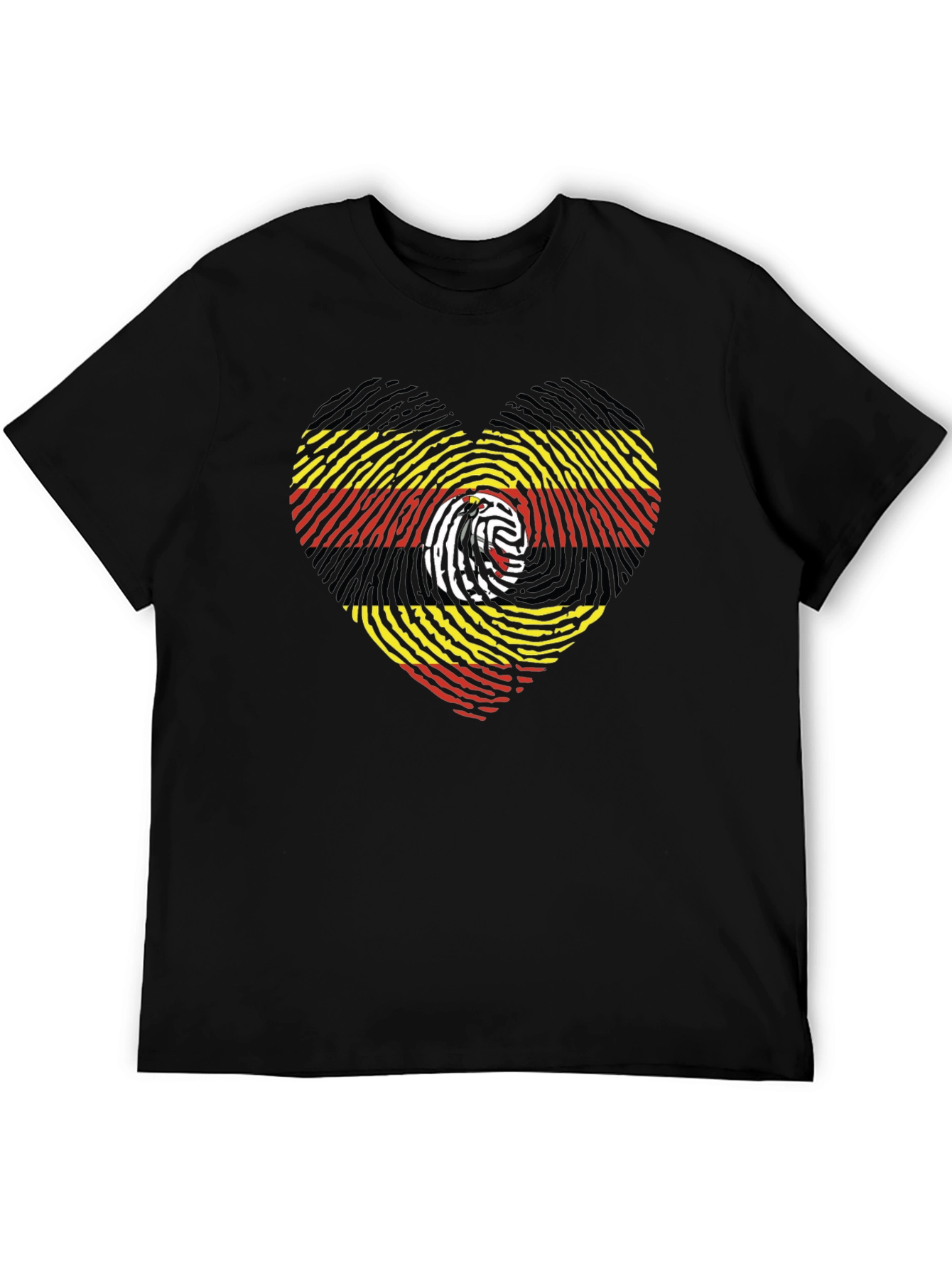 Uganda Flag Fingerprint Heart Graphic Tee