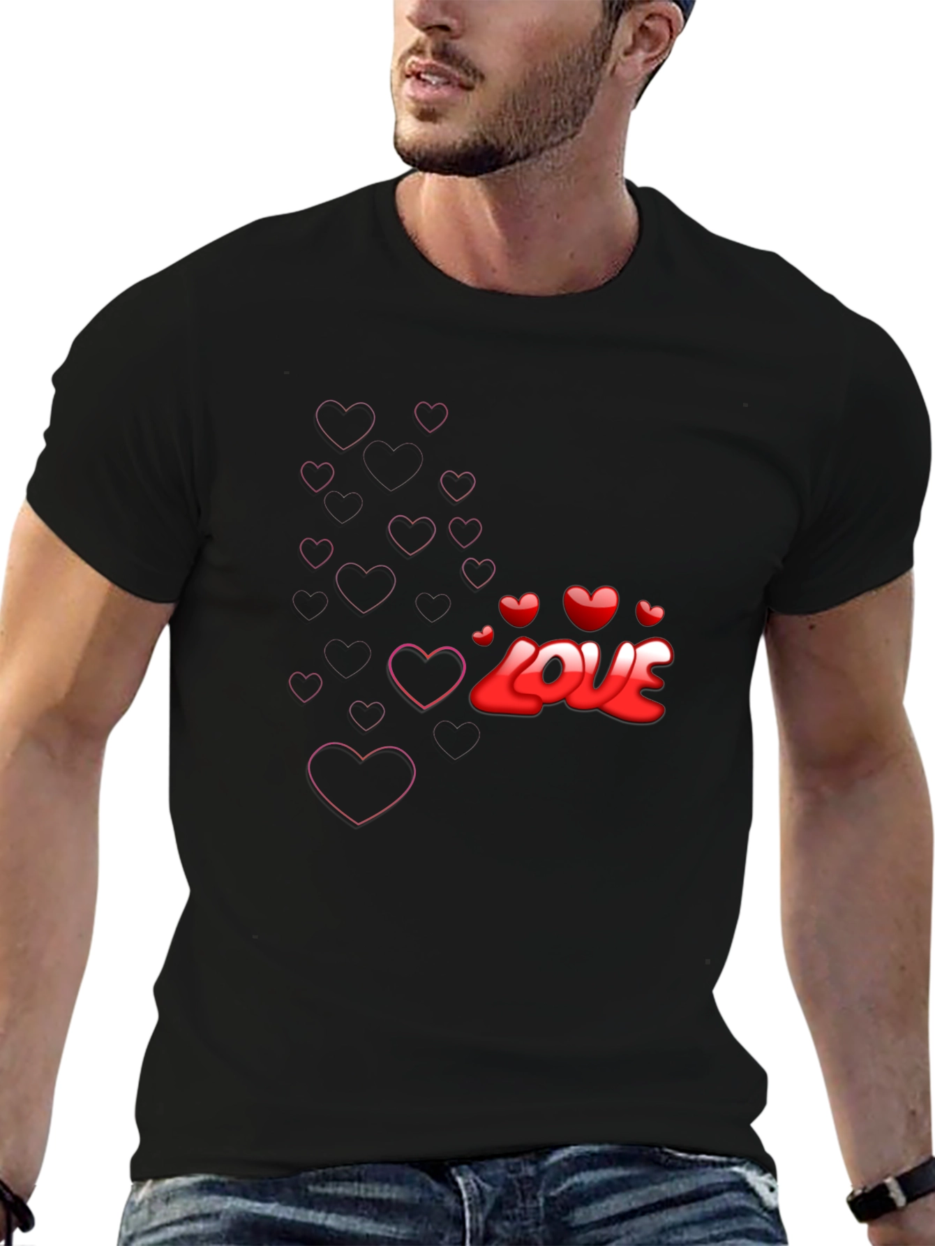Love Heart Graphic Black T-Shirt
