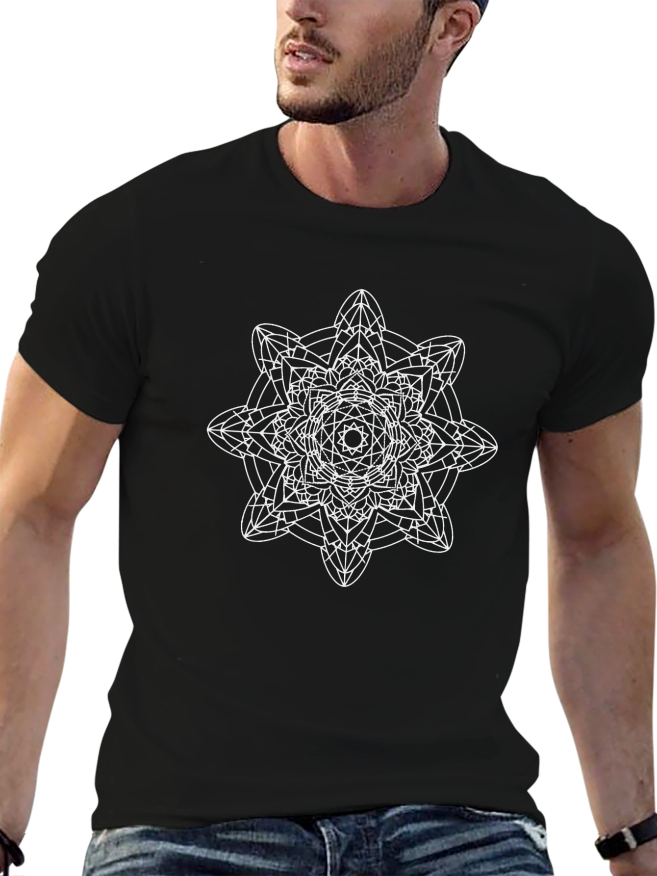Geometric Mandala T-Shirt - Black