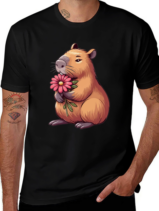 Capybara with Flower Graphic T-Shirt