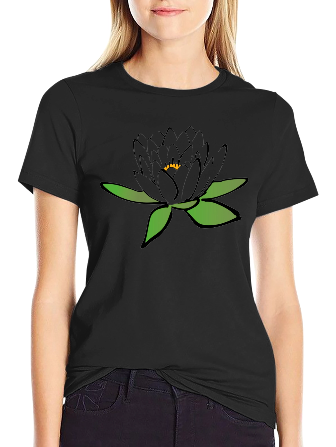 Black Lotus Graphic T-Shirt - Unique Floral Design