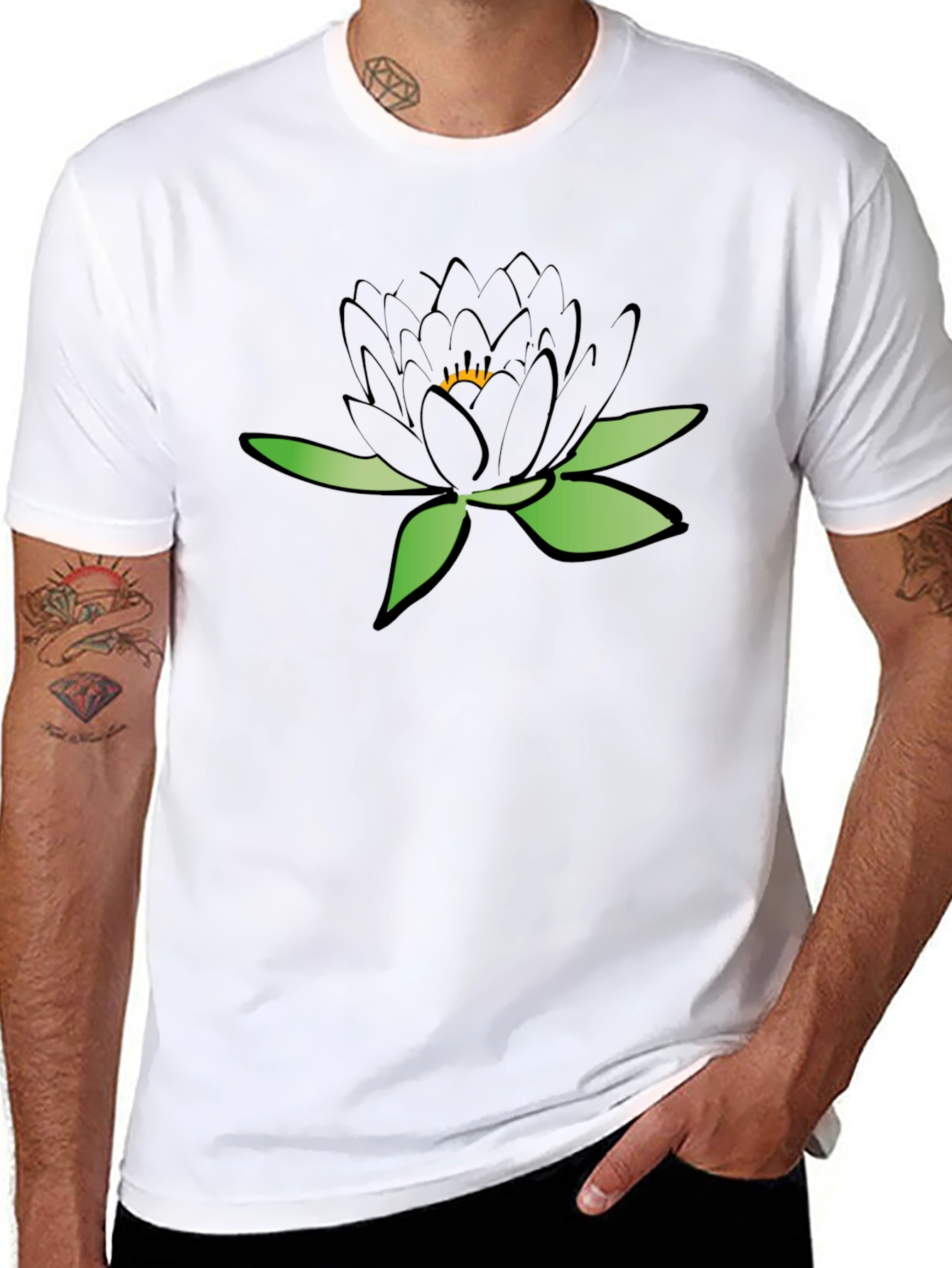 Black Lotus Graphic T-Shirt - Unique Floral Design
