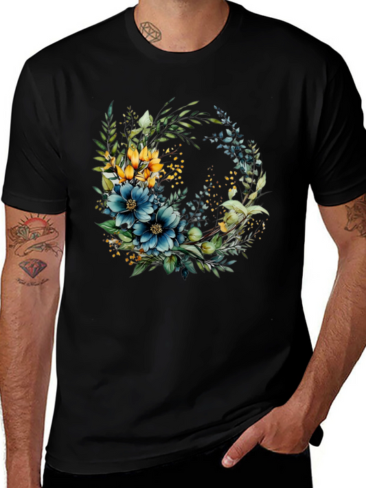 Floral Wreath Graphic Tee - Stylish Mens Black T-Shirt