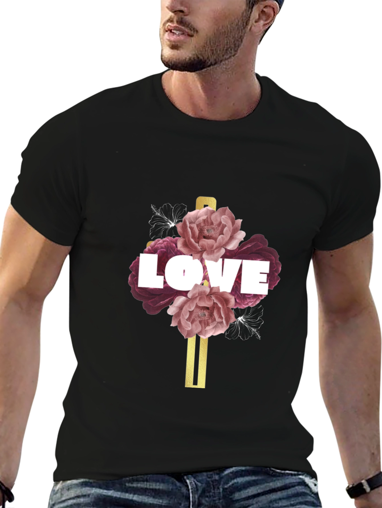 Love Floral Graphic T-Shirt - Black