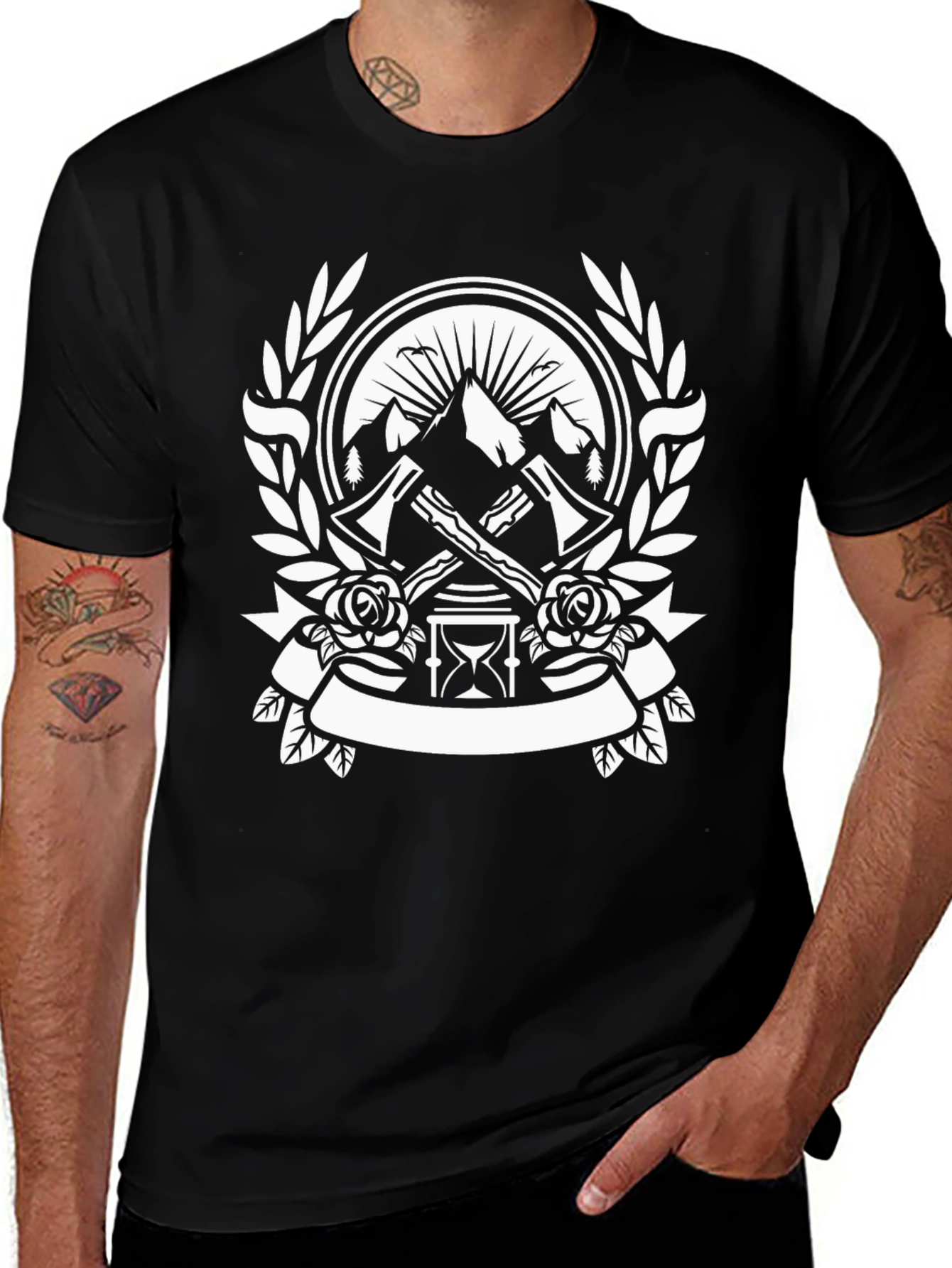 Axe & Hourglass Graphic Tee - Mens Black T-Shirt