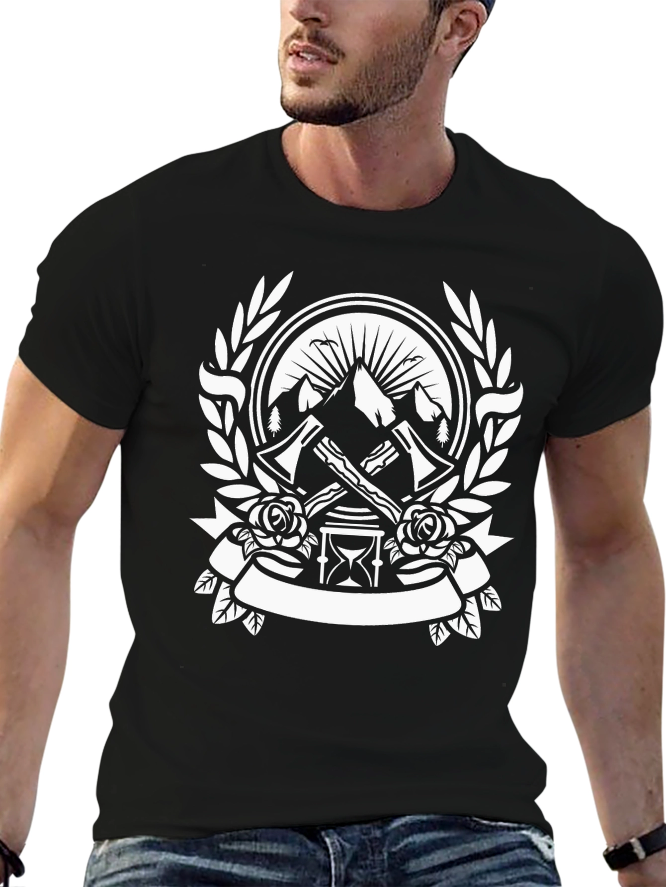 Axe & Hourglass Graphic Tee - Mens Black T-Shirt